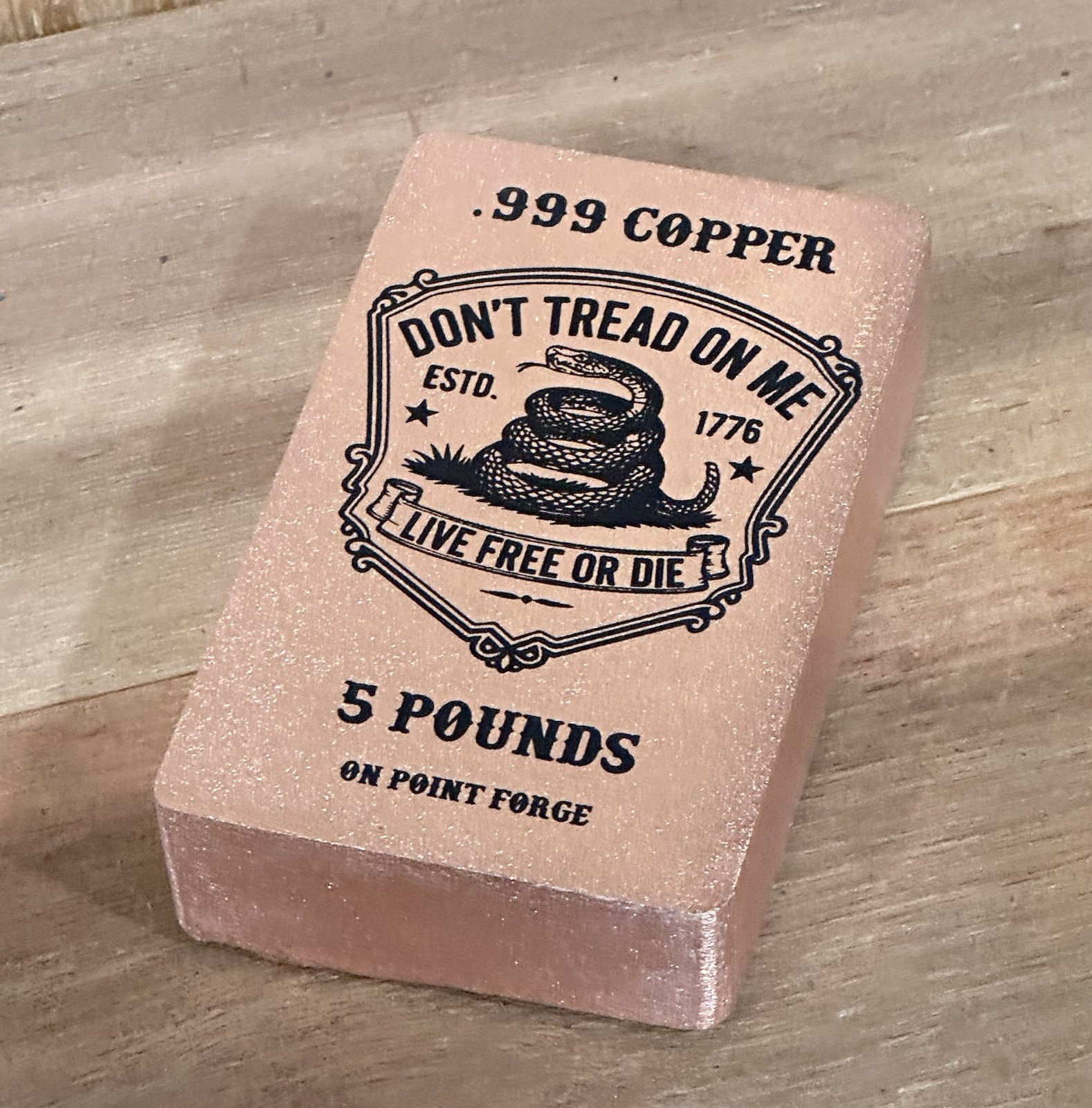 5 Lb .999 Solid Copper Bar | Don’t Tread On Me Hand Poured Copper Bullion 5 Lb .999 Solid Copper Bar | Don’t Tread On Me Hand Poured Copper Bullion
