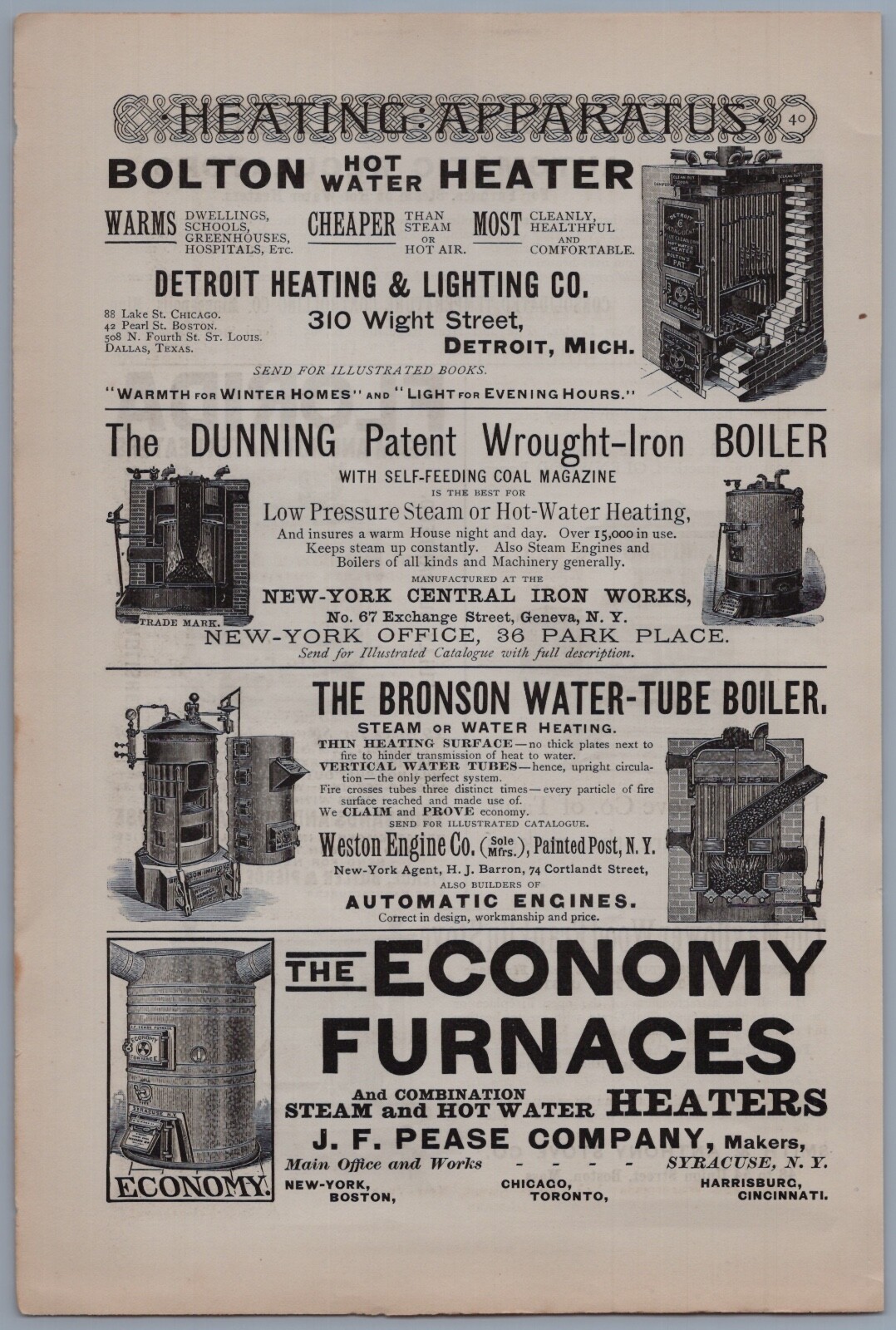 1891 Vintage Furnace Ads Bolton + Dunning + Bronson + Economy + Florida + More 1891 Vintage Furnace Ads Bolton + Dunning + Bronson + Economy + Florida + More