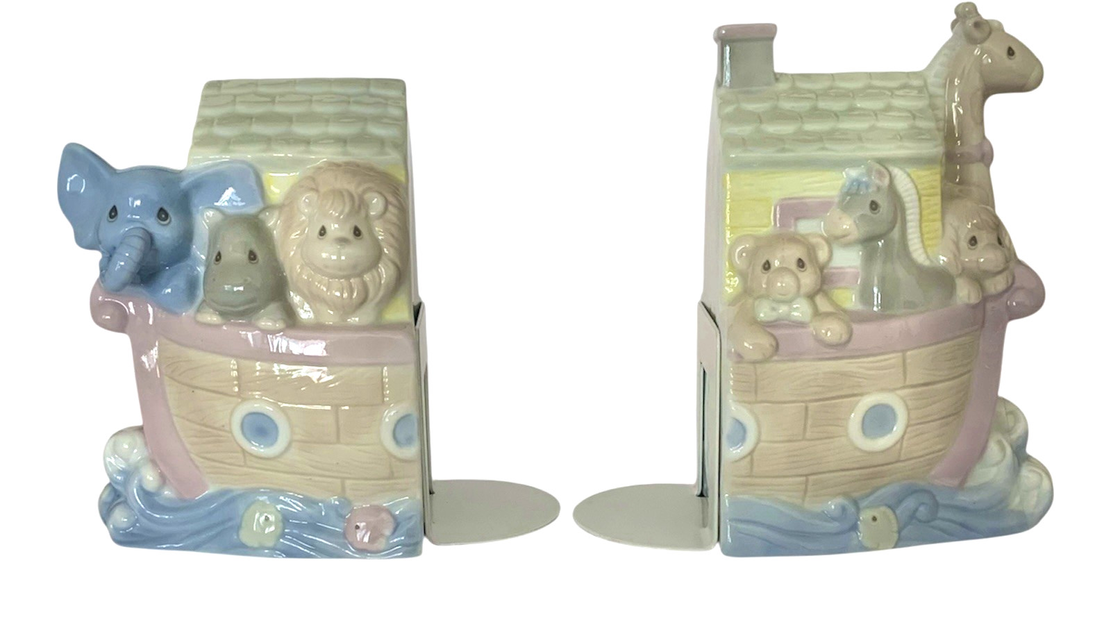 Vintage 1995 Precious Moments Noah’s Ark Ceramic Bookends Enesco Nursery Decor