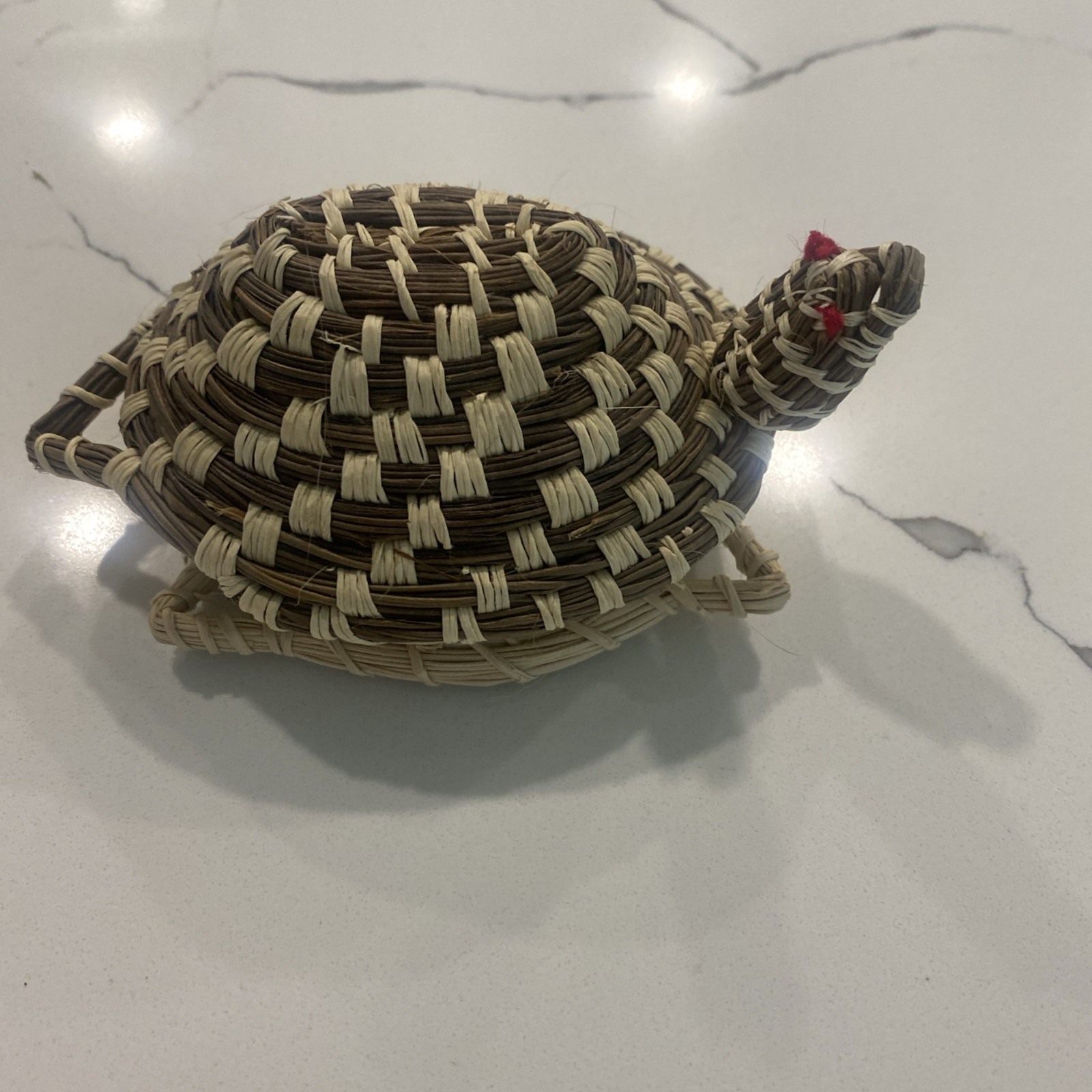 VTG Turtle Tortoise Hand Woven Lidded Basket Box 4” VTG Turtle Tortoise Hand Woven Lidded Basket Box 4”