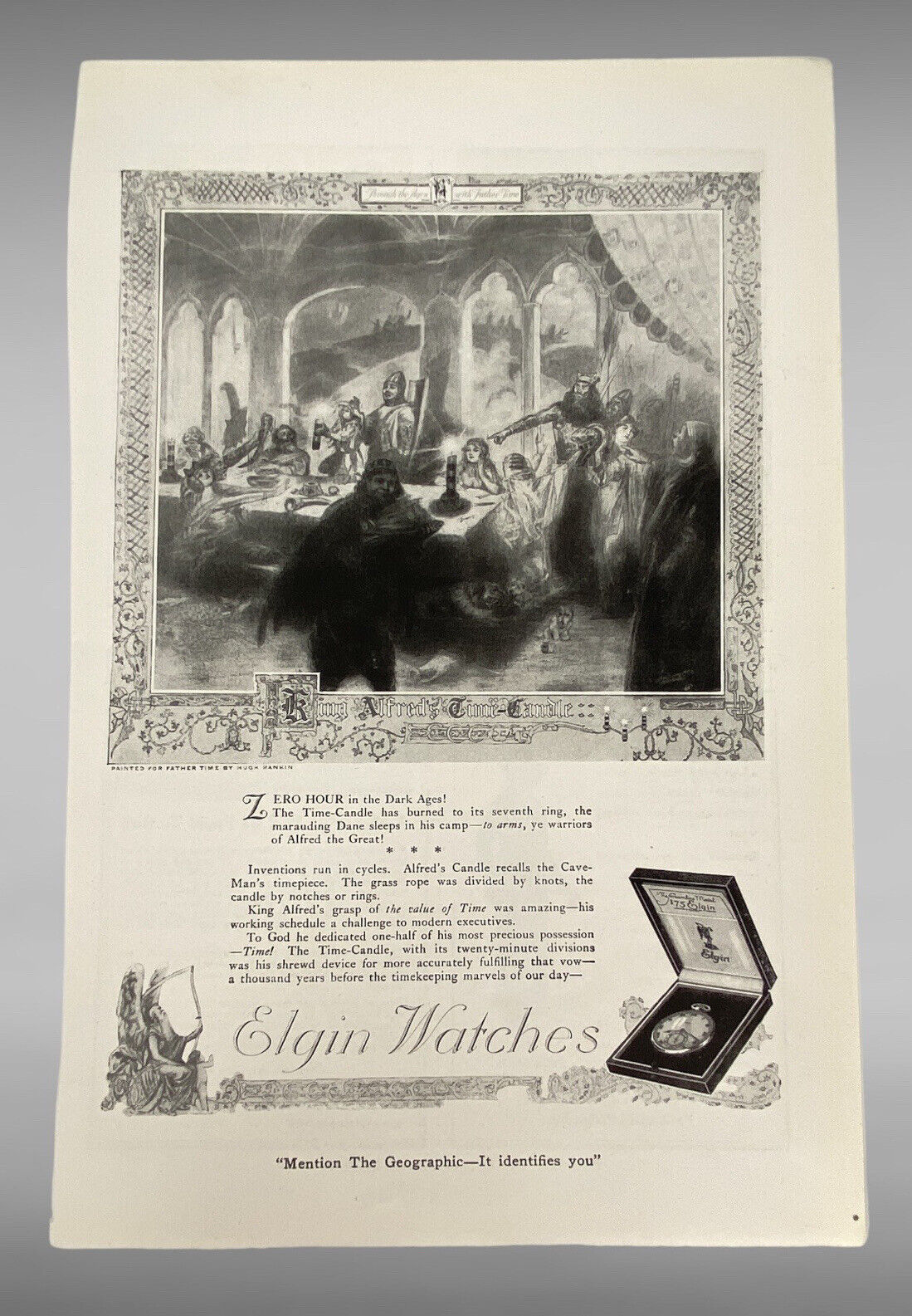 Vtg 1930\'s ELGIN Watches Print Advertisement Ephemera King Alfreds Time Candle