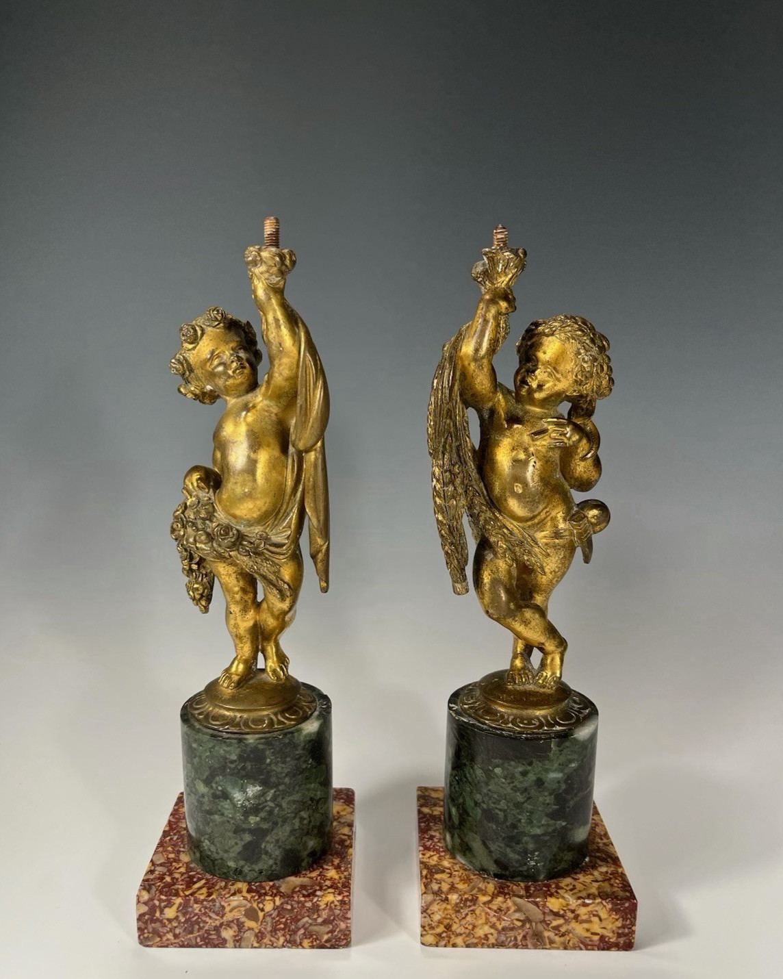Pair French France Neoclassical Gilt Bronze Putto Elements ca. 19-20th c. Pair French France Neoclassical Gilt Bronze Putto Elements ca. 19-20th c.