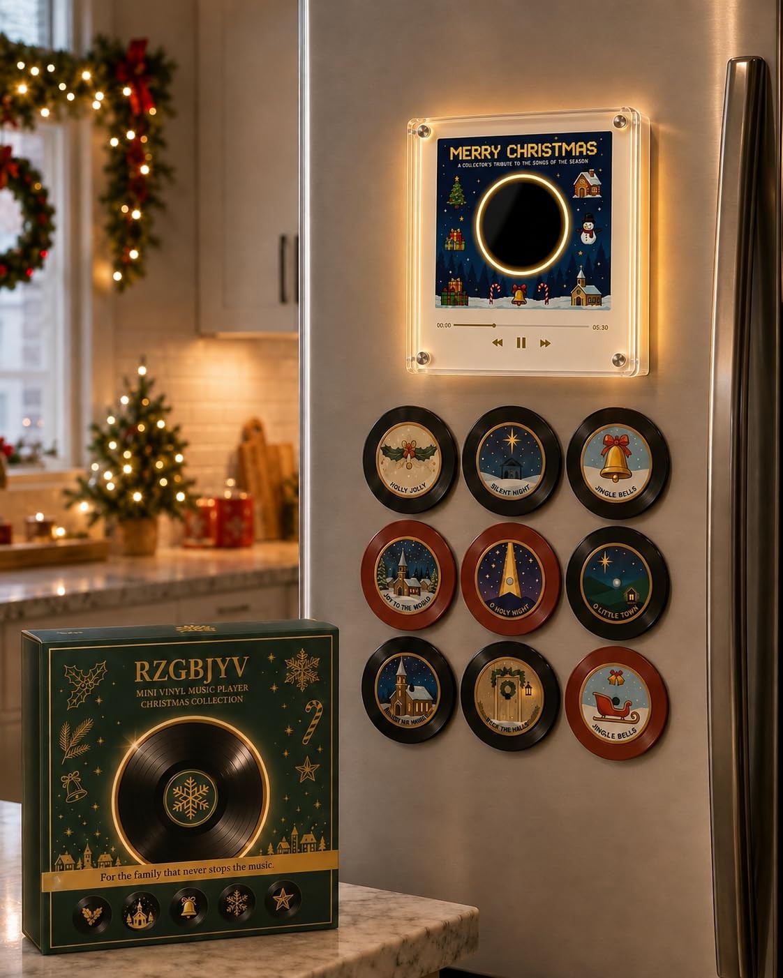 Christmas Vinyl Player Fridge Record NFC Magnetic Music Box Set 9PCS Christmas Vinyl Player Fridge Record NFC Magnetic Music Box Set 9PCS