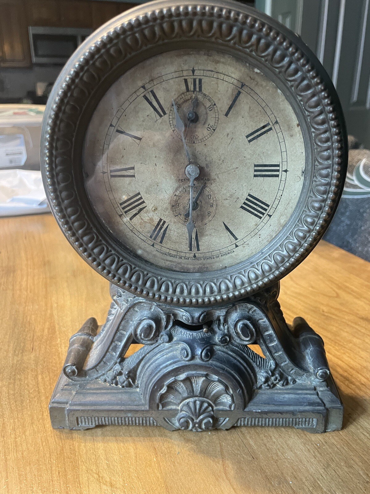 ANTIQUE SETH THOMAS METAL TABLE LONG ALARM CLOCK CIRCA 1909 ANTIQUE SETH THOMAS METAL TABLE LONG ALARM CLOCK CIRCA 1909