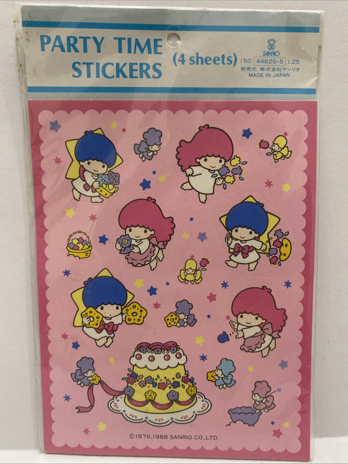 Vintage 1988 Sanrio Little Twin Stars Party Time Stickers 4 Sheets Japan NOS Vintage 1988 Sanrio Little Twin Stars Party Time Stickers 4 Sheets Japan NOS