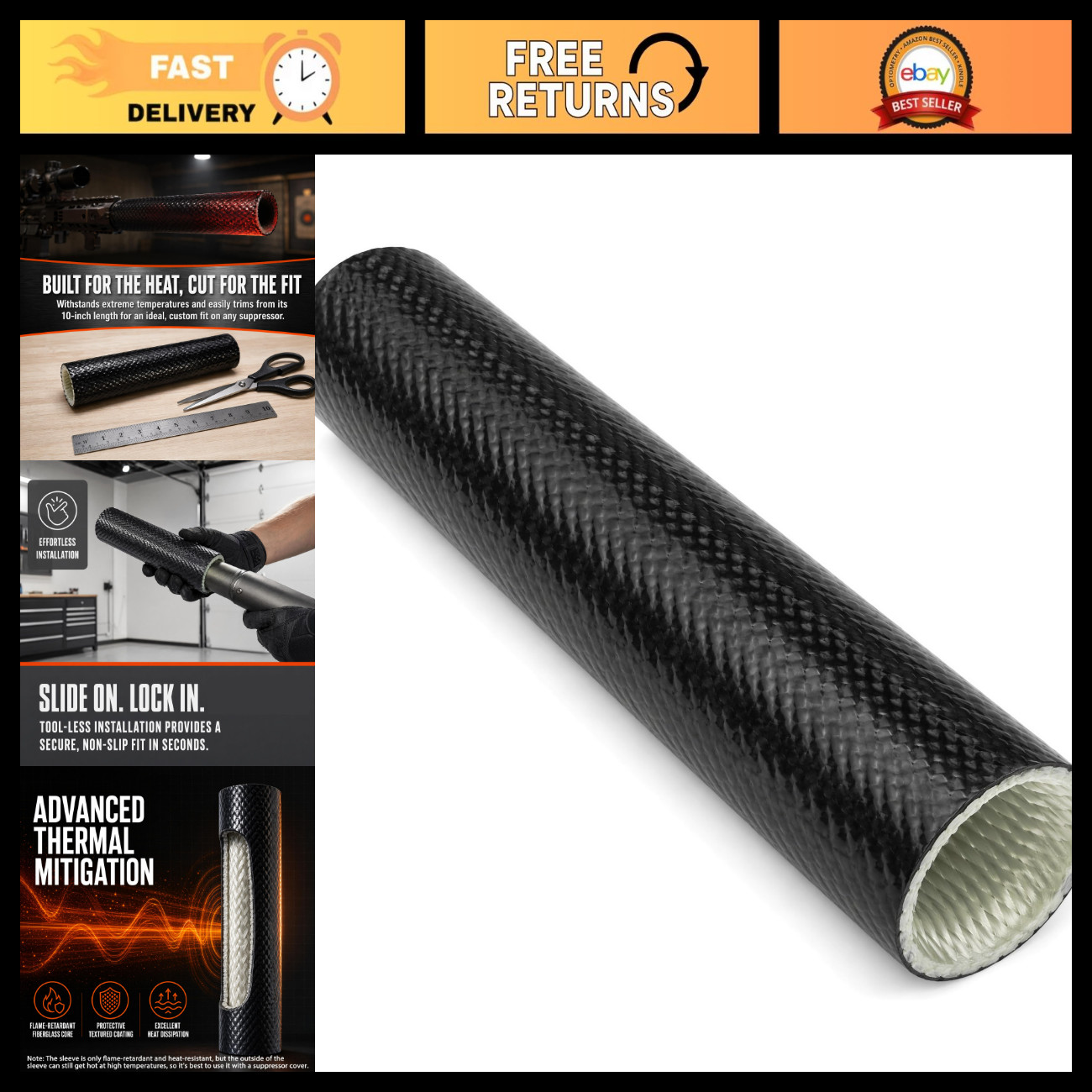 High-Temperature Resistant Elastic Fiberglass Suppressor Cover Sleeve, 10" Lengt High-Temperature Resistant Elastic Fiberglass Suppressor Cover Sleeve, 10" Lengt