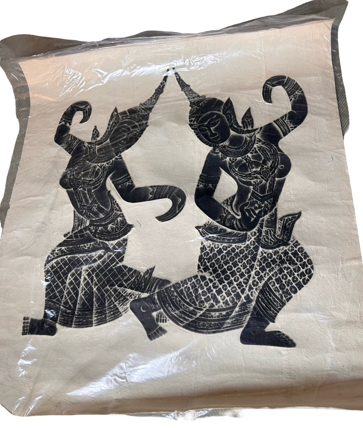 VTG Thai Temple Rubbing Ramakien Dancers Charcoal on Rice Paper 22.5” Unframed VTG Thai Temple Rubbing Ramakien Dancers Charcoal on Rice Paper 22.5” Unframed