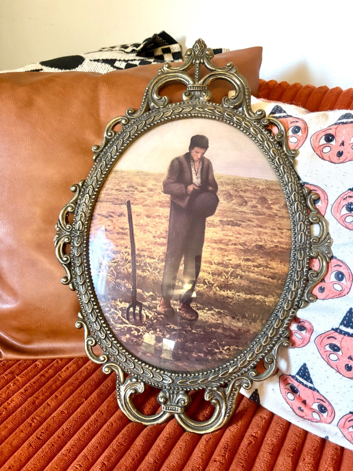 Vintage Italian Convex Bubble Glass Ornate Brass Picture w/ Print 17" Vintage Italian Convex Bubble Glass Ornate Brass Picture w/ Print 17"