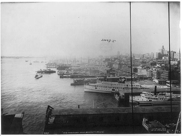 Photo:New York Manhattan Harbor Brooklyn Bridge Pier Scene c1894 Photo:New York Manhattan Harbor Brooklyn Bridge Pier Scene c1894