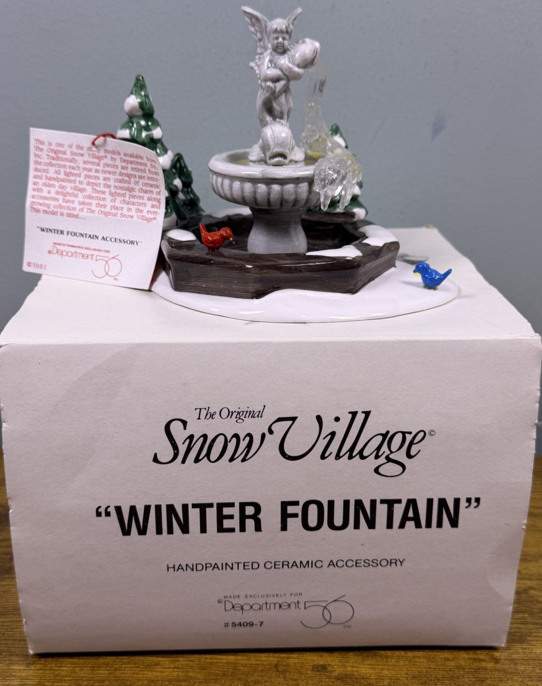 Department 56 Original Snow Village Winter Fountain 54097 w/ Card & Box 1991 Department 56 Original Snow Village Winter Fountain 54097 w/ Card & Box 1991