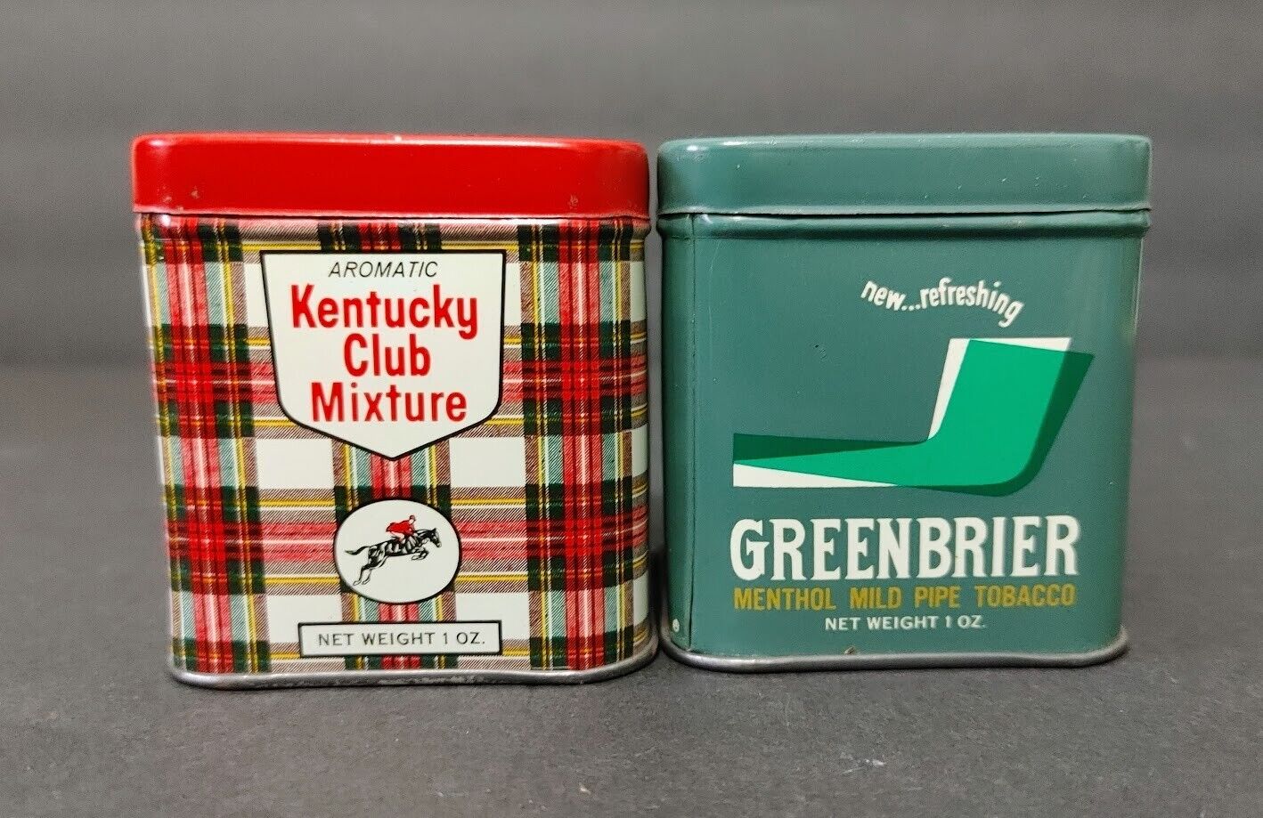 Vintage Kentucky Club GREENBRIER Smoking Mixture Pipe Tobacco Plaid Tins 2\