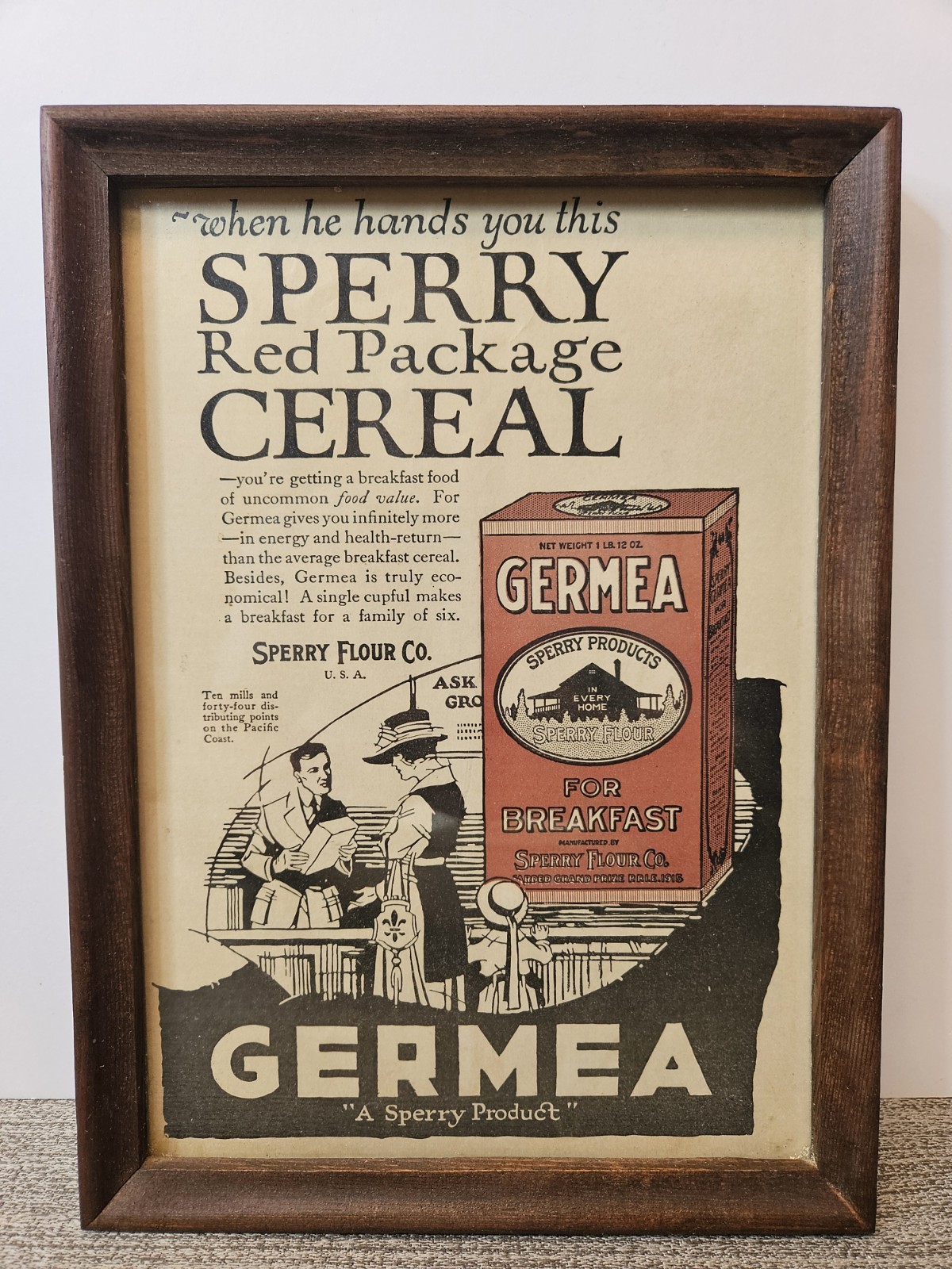Antique 1890's Original Sperry Flour Co Germea Cereal Ad Framed 12×8.5 Antique 1890's Original Sperry Flour Co Germea Cereal Ad Framed 12×8.5