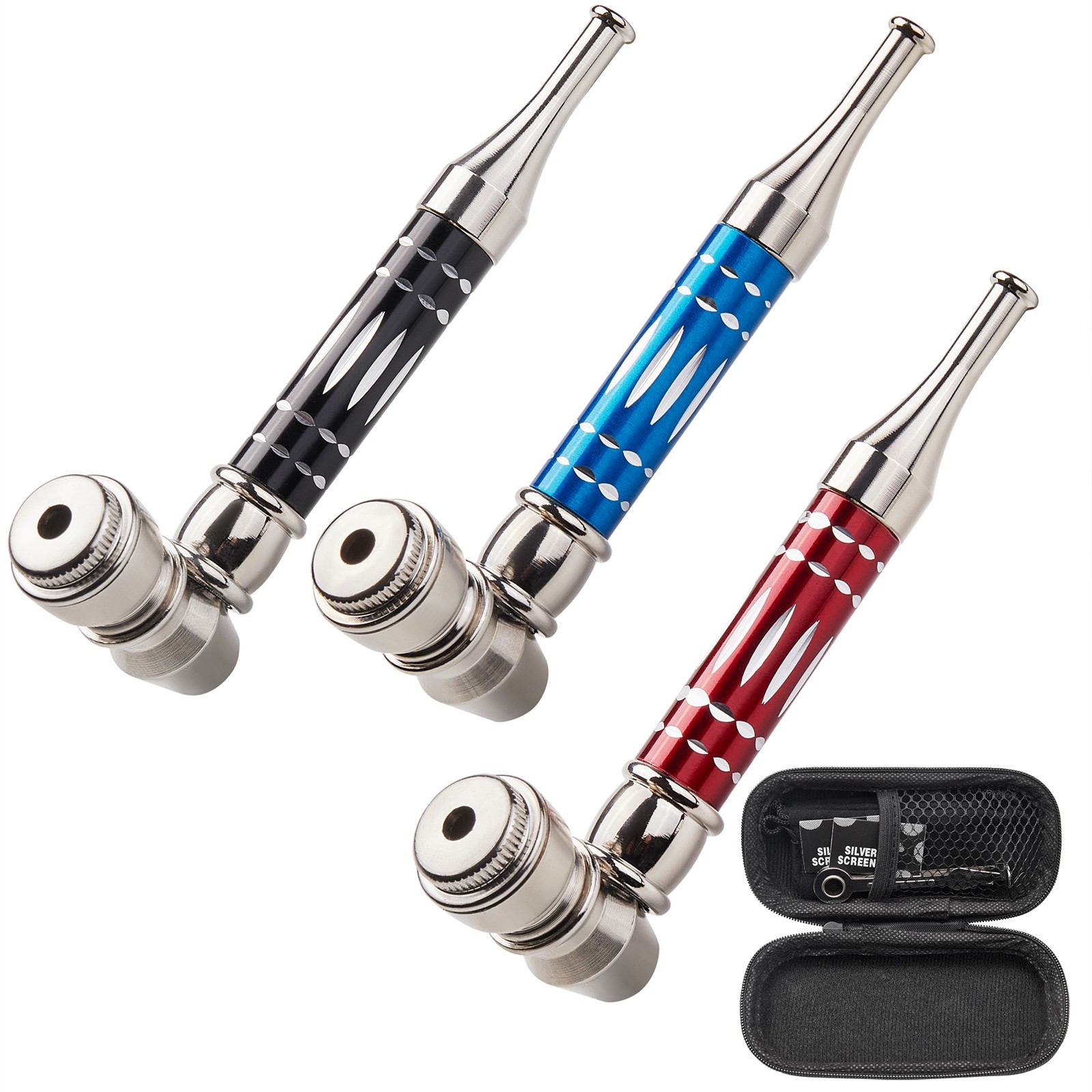 ( 3Pack ) 4.3" Long Metal Pipe Lay Flat Tobacco Smoking Hand Pipes with Caps Lid ( 3Pack ) 4.3" Long Metal Pipe Lay Flat Tobacco Smoking Hand Pipes with Caps Lid