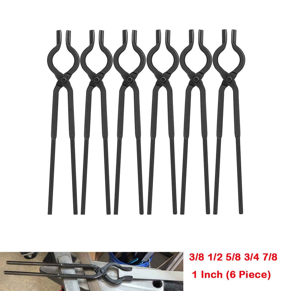 Professional V-Bolt Tongs Set 6-PC for Blacksmith Forge &Knife Making 3/8" to 1" Professional V-Bolt Tongs Set 6-PC for Blacksmith Forge &Knife Making 3/8" to 1"
