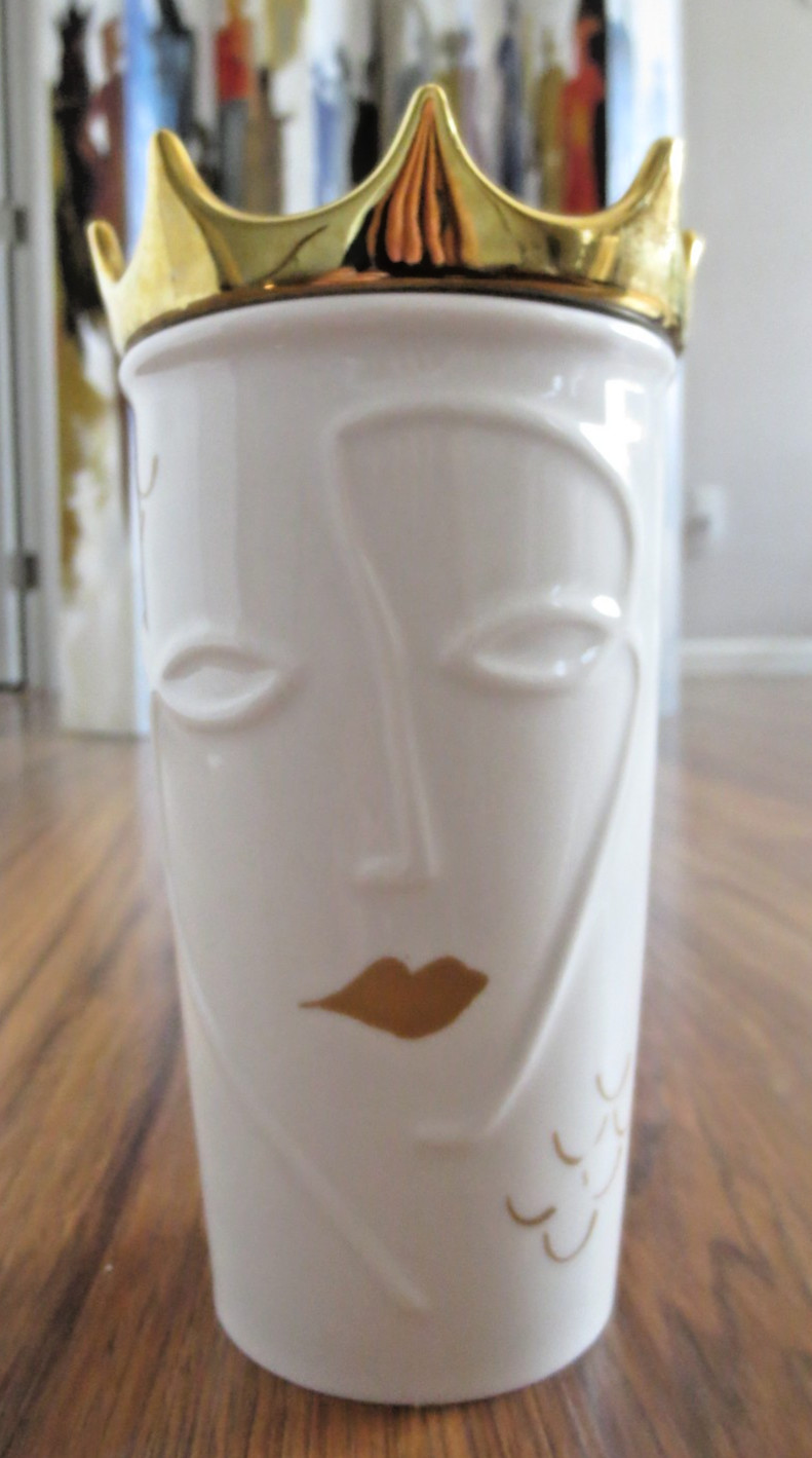 Starbucks 2016 Ceramic Siren Travel Mug Tumbler Gold Crown Lid Anniversary Cup