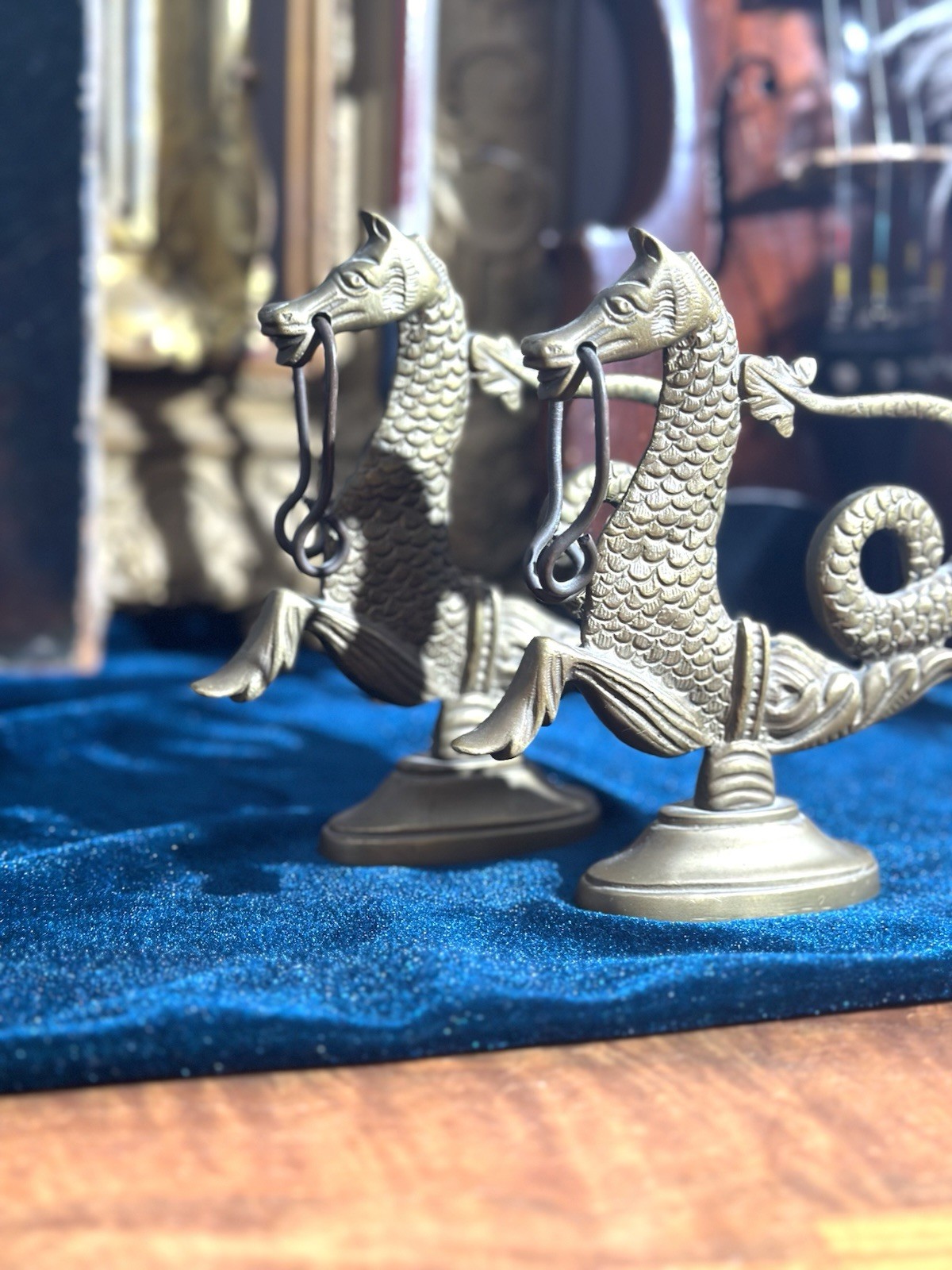 Vintage Brass Pair (2) Venetian Seahorse Gondola Oar Lock Hippocampus Figures Vintage Brass Pair (2) Venetian Seahorse Gondola Oar Lock Hippocampus Figures
