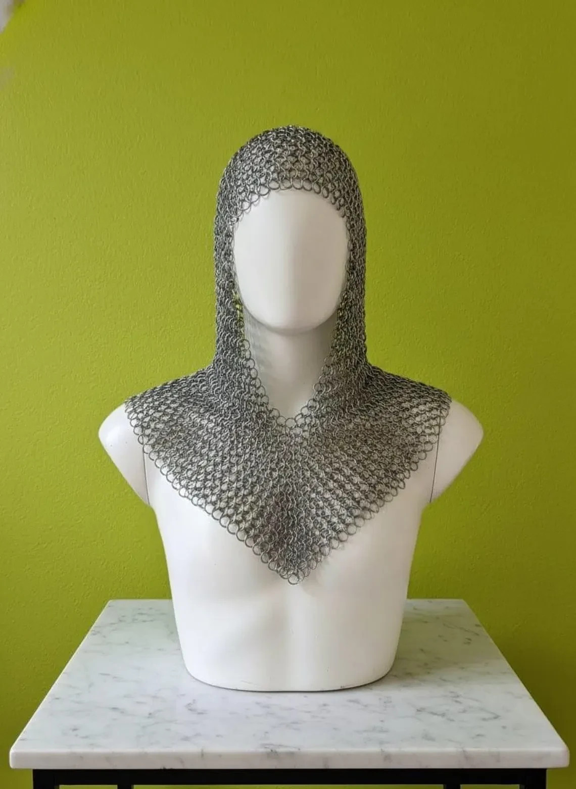Larp Large Size Aluminum Chainmail Coif, Butted V-Neck Hood, Anodized Halloween Larp Large Size Aluminum Chainmail Coif, Butted V-Neck Hood, Anodized Halloween