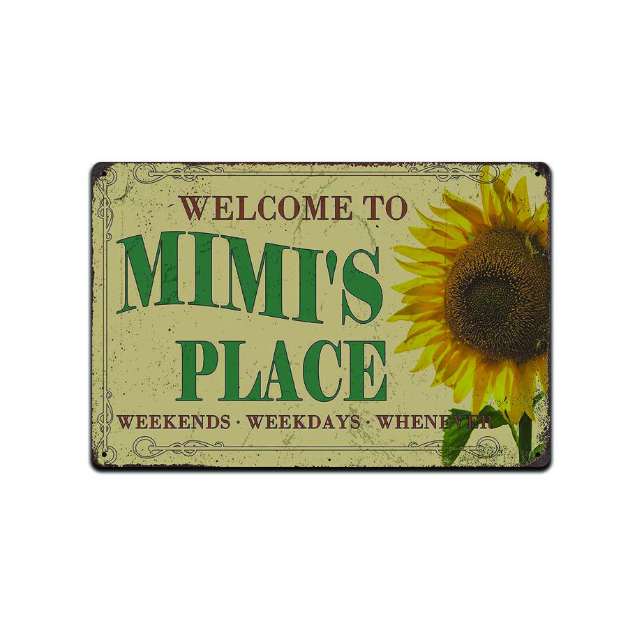 Mimi's Place Vintage Style Sign with Sunflower Grandma Grandmother Welcome Gift