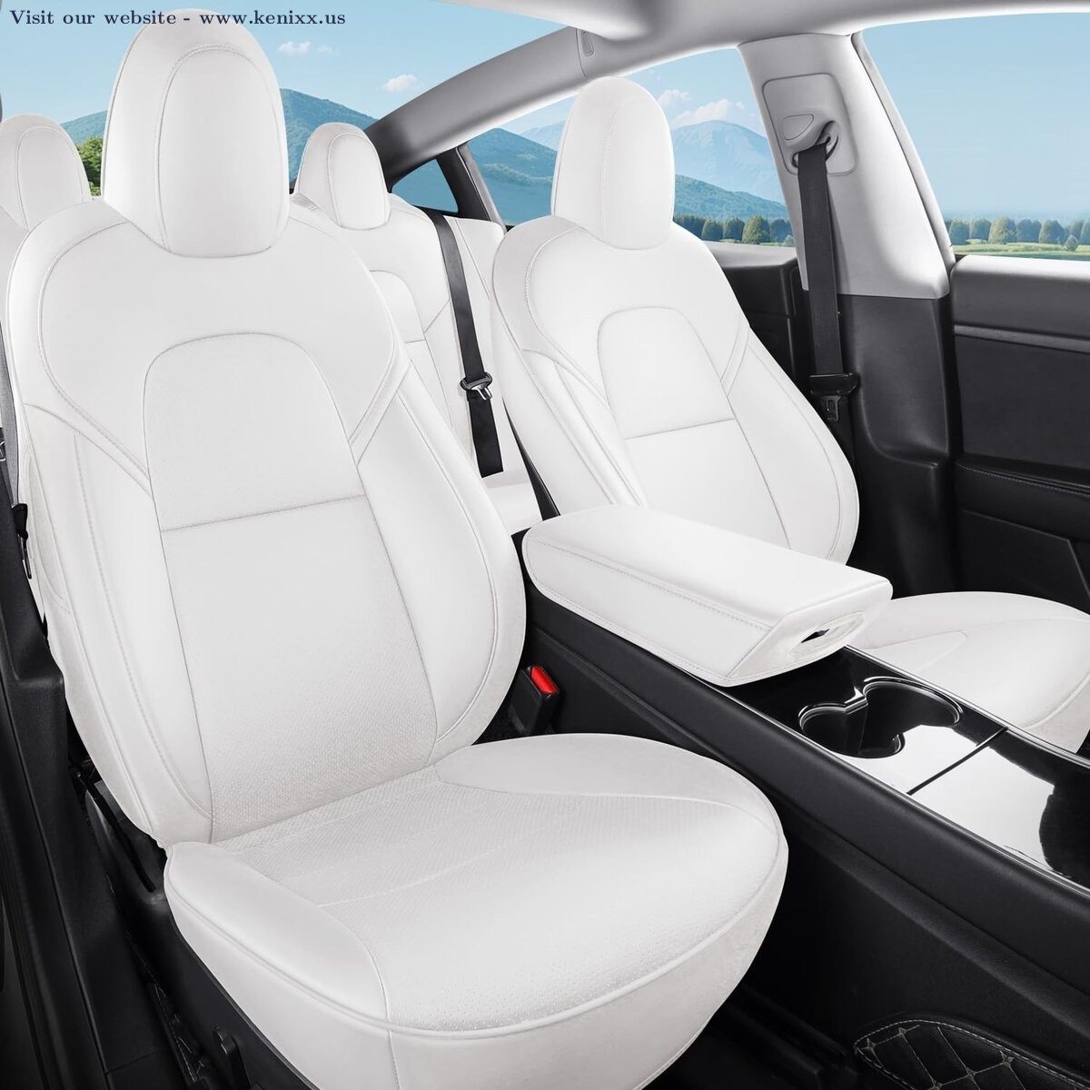 Tesla Model 3 Nappa Leather Car Seat Covers Full Set Custom White