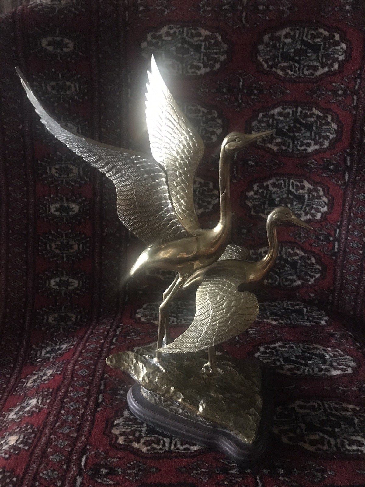 VTG Antique Large Solid Brass Geese Birds In Flight On Wooden Base Sculpture MCM VTG Antique Large Solid Brass Geese Birds In Flight On Wooden Base Sculpture MCM
