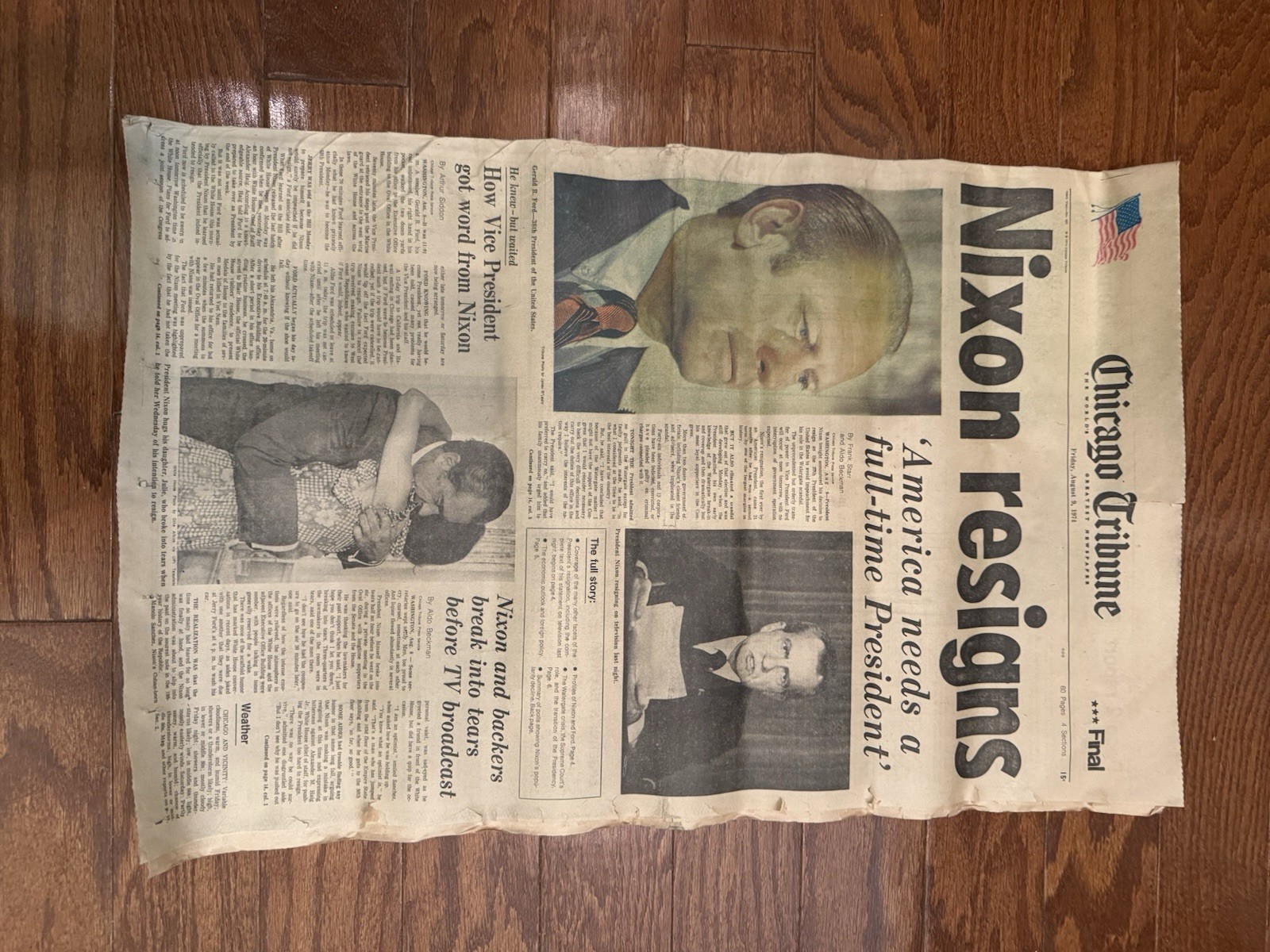 Nixon Resigns Quits - Watergate Scandal 8/9/1974 Historic Newspapers CHICAGO