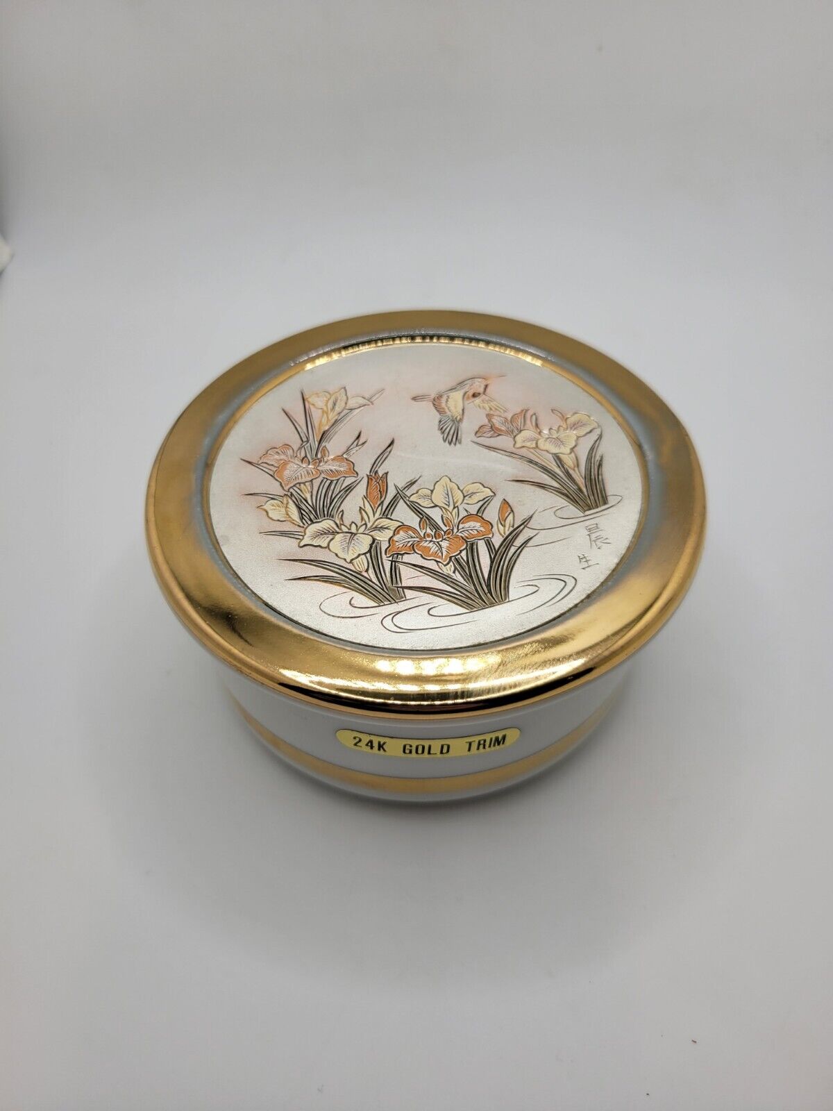 The Art of Chokin 24 K Gold Edge Trim Gilded Silver And Gold Trinket Box-Japan
