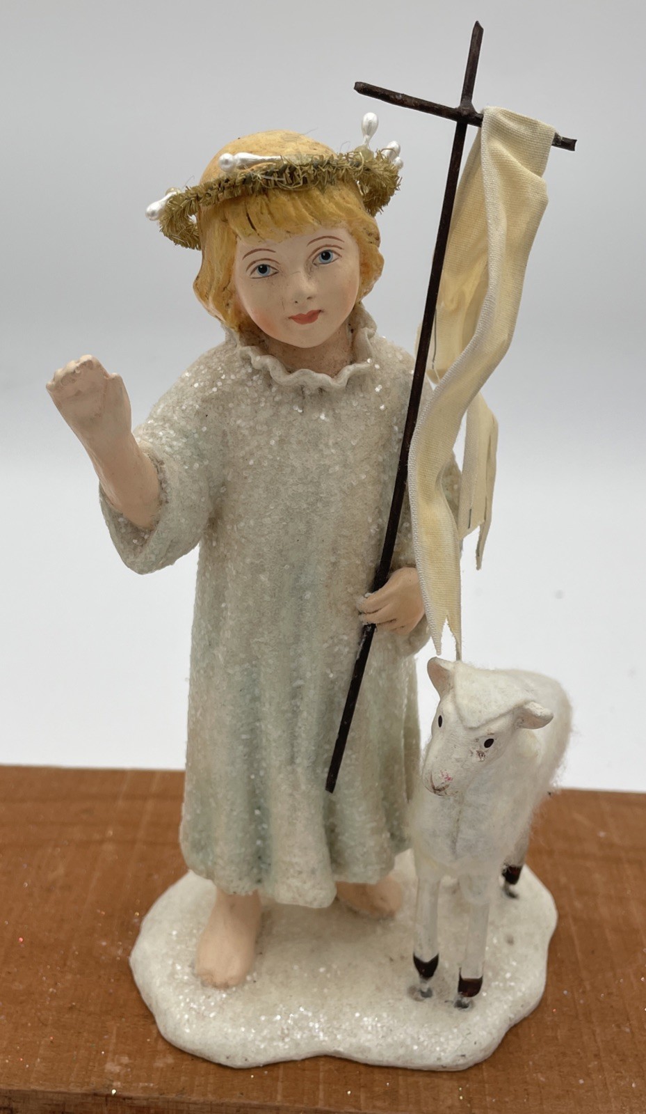 Vintage Bethany Lowe Designs Shepherd Lamb Staff Banner Halo Handpainted 6”x4” Vintage Bethany Lowe Designs Shepherd Lamb Staff Banner Halo Handpainted 6”x4”