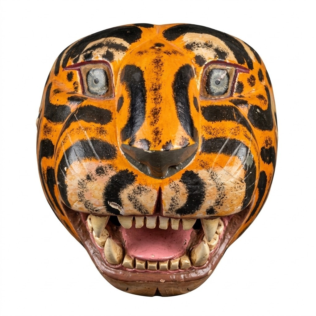 Vintage Mexican Tiger Jaguar Mask Hand Carved Wood Folk Art Oaxaca Mixtec Vintage Mexican Tiger Jaguar Mask Hand Carved Wood Folk Art Oaxaca Mixtec