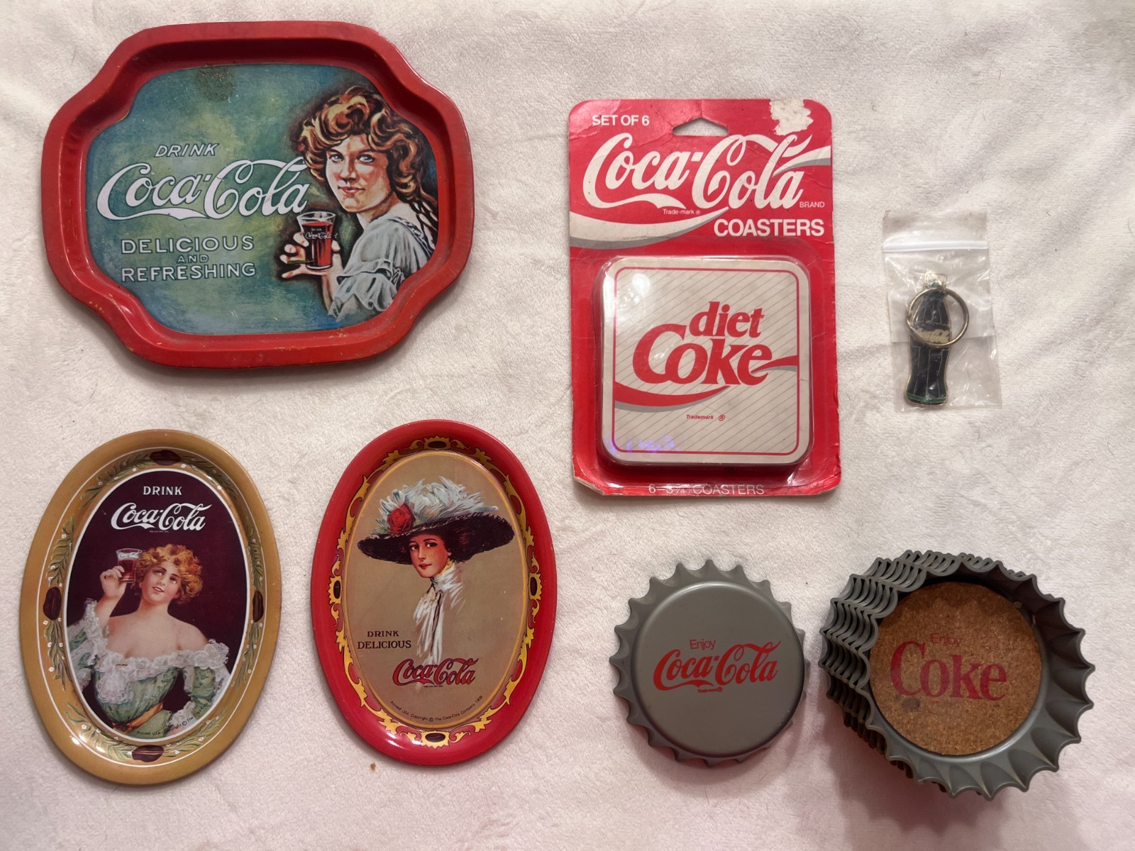 Vintage Coca-Cola Collectibles Lot Trays Coasters Bottle Caps Diet Coke Keychain Vintage Coca-Cola Collectibles Lot Trays Coasters Bottle Caps Diet Coke Keychain