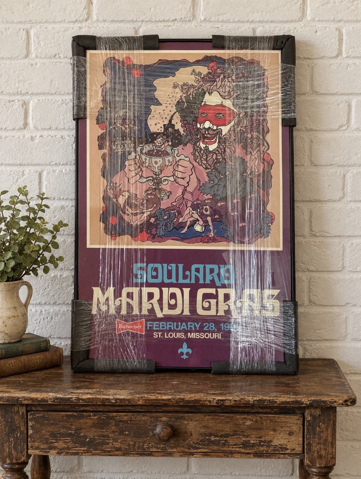 Vintage 1995 Soulard Mardi Gras Poster St Louis Missouri Framed Matted Art Print