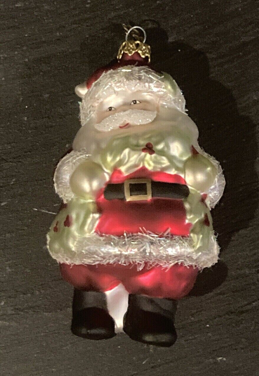 Vintage Blown Glass Santa Jolly Figurine Christmas Ornament Painted Collectible