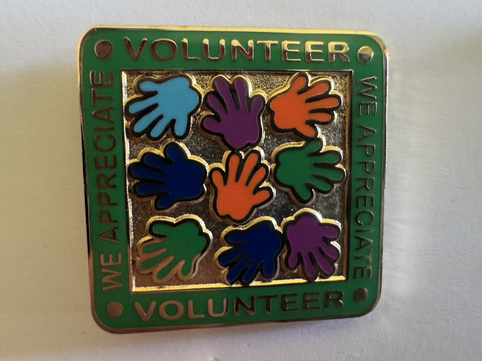 Volunteer We Appreciate Colorful Hands Enamel Lapel Pin Square Green Community Volunteer We Appreciate Colorful Hands Enamel Lapel Pin Square Green Community