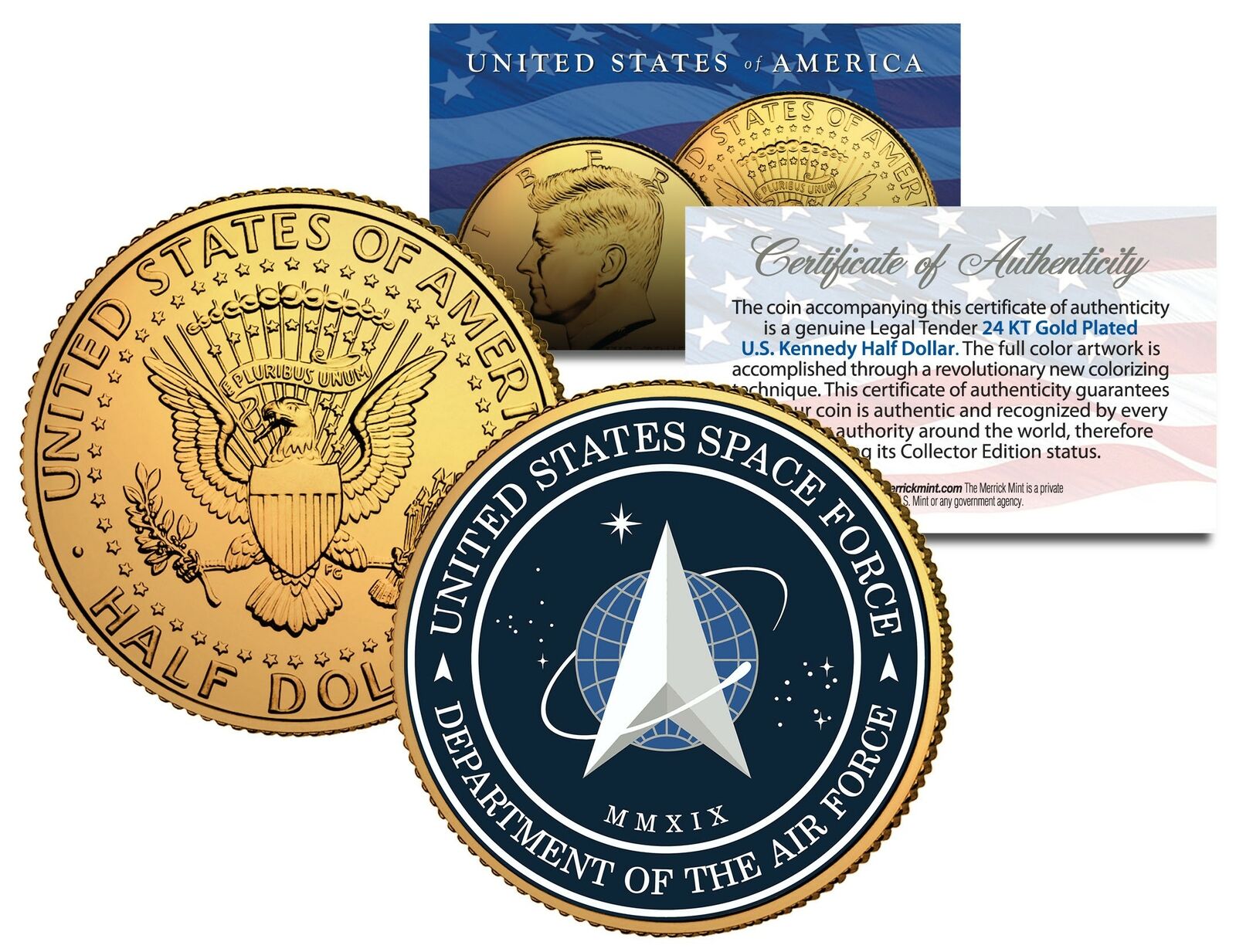 United States Space Force USSF 6th Branch 24K Gold Clad JFK Half Dollar US Coin