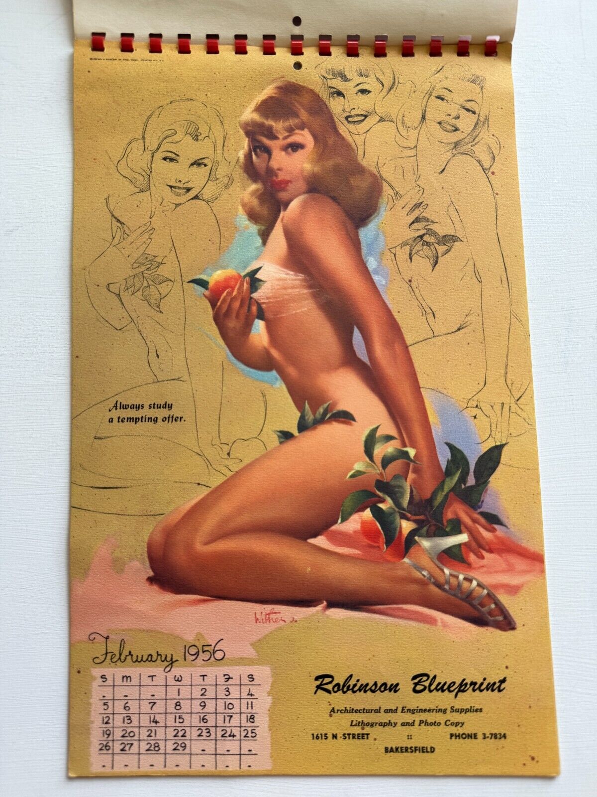 1956 Full Year Pinup Girl Calendar Artist Sketch Pad by Ted Withers