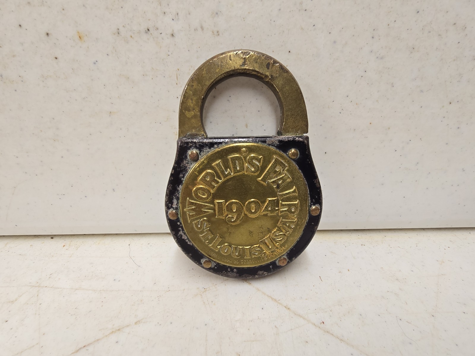 Antique 1904 Worlds Fair St Louis Eagle Lock Co Push Key Pancake Padlock Antique 1904 Worlds Fair St Louis Eagle Lock Co Push Key Pancake Padlock