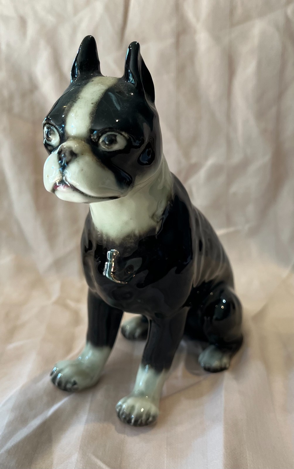 Vintage Ceramic Boston Terrier Dog figurine Occupied Japan  6" x 6"