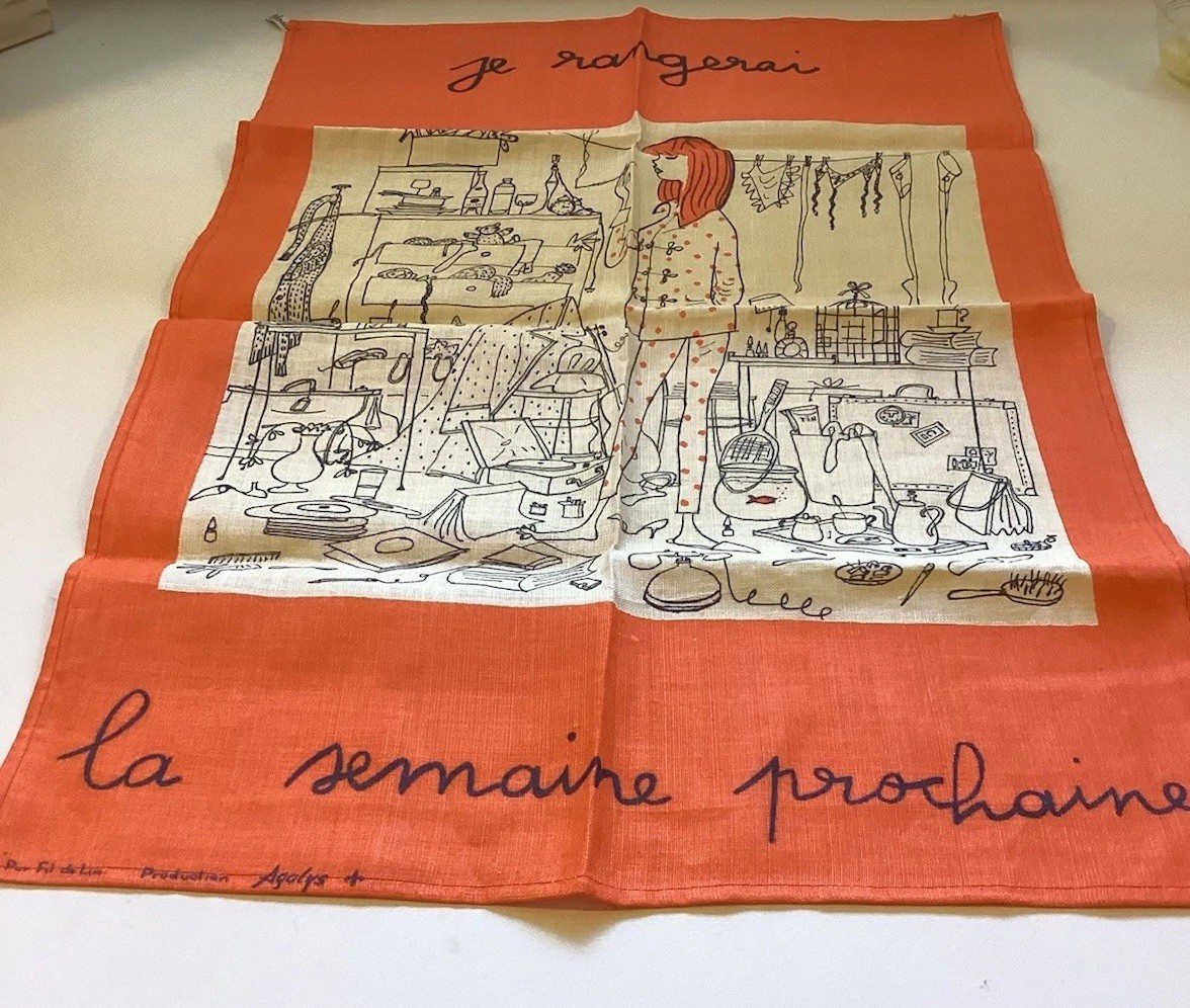 VTG 1960s JACQUES CHARMOZ “I’ll Tidy Up. Next Week” 100% Linen France Brand New VTG 1960s JACQUES CHARMOZ “I’ll Tidy Up. Next Week” 100% Linen France Brand New