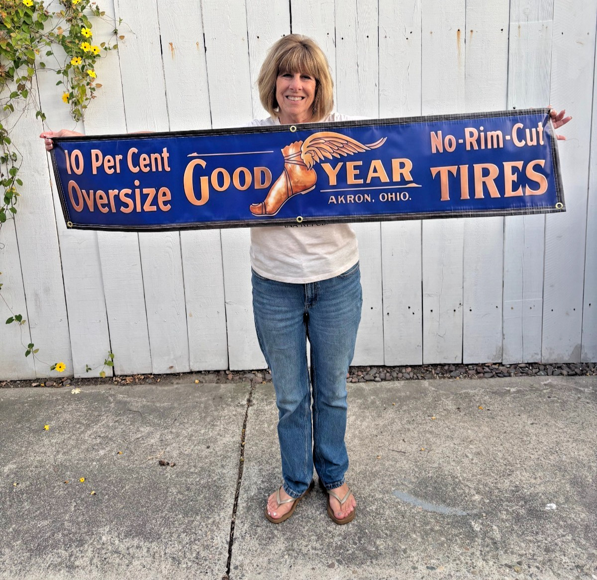 VINTAGE 1910s GOODYEAR "NO-RIM-CUT" Tire repro banner Garage Decor or Man Cave VINTAGE 1910s GOODYEAR "NO-RIM-CUT" Tire repro banner Garage Decor or Man Cave