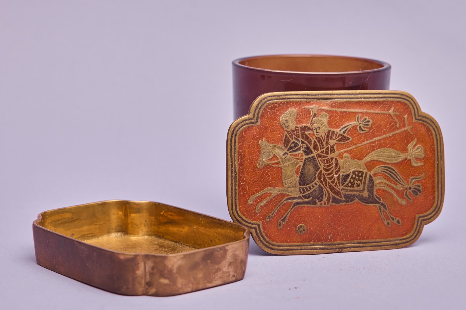 Vintage Japanese Samurai Warrior Horse Brass Trinket Box Orange Asian India Made Vintage Japanese Samurai Warrior Horse Brass Trinket Box Orange Asian India Made