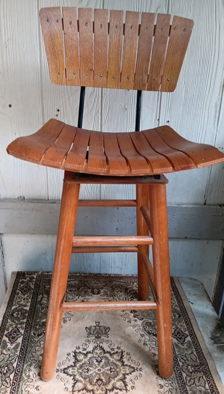 MID CENTURY MODERN ARTHUR UMANOFF SLAT SEAT 36" TALL GUITAR BAR STOOL FT REST MID CENTURY MODERN ARTHUR UMANOFF SLAT SEAT 36" TALL GUITAR BAR STOOL FT REST