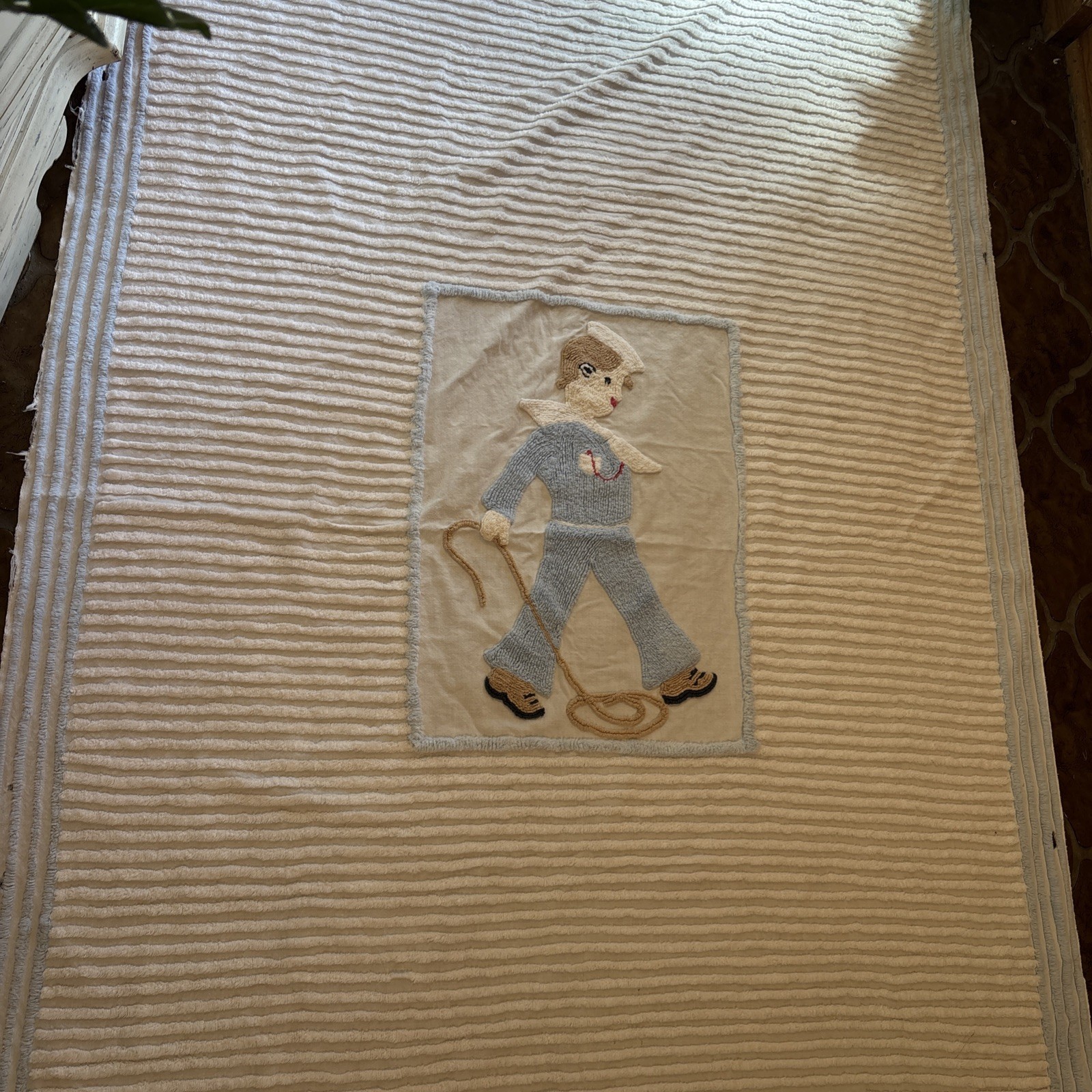 Vintage 30s 40s Tufted Chenile Novelty Sailor Bed Spread Blanket Vintage 30s 40s Tufted Chenile Novelty Sailor Bed Spread Blanket