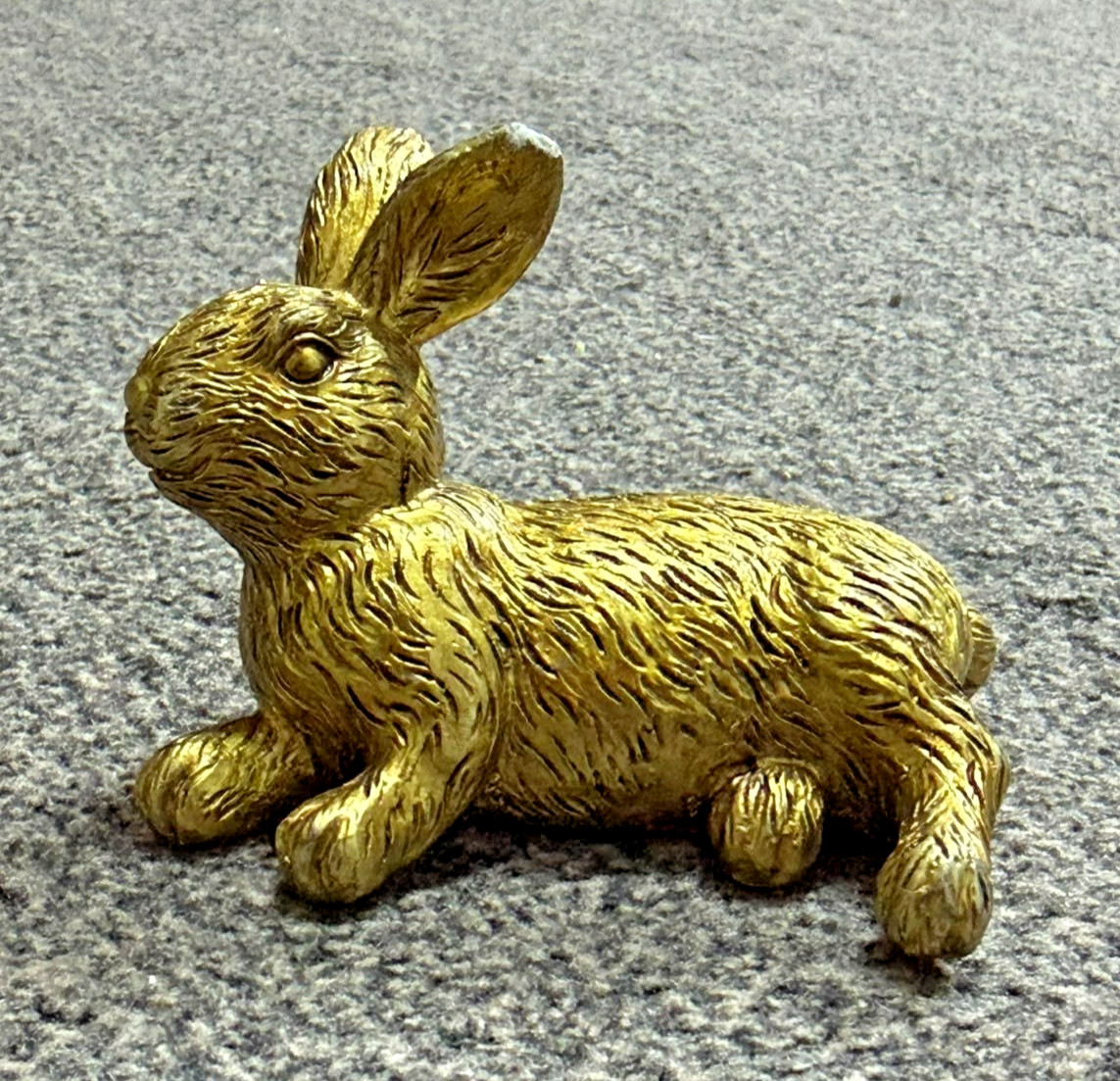 Vintage Gold Tone Bunny Rabbit Figurine Reclining Textured Fur Easter Decor Vintage Gold Tone Bunny Rabbit Figurine Reclining Textured Fur Easter Decor