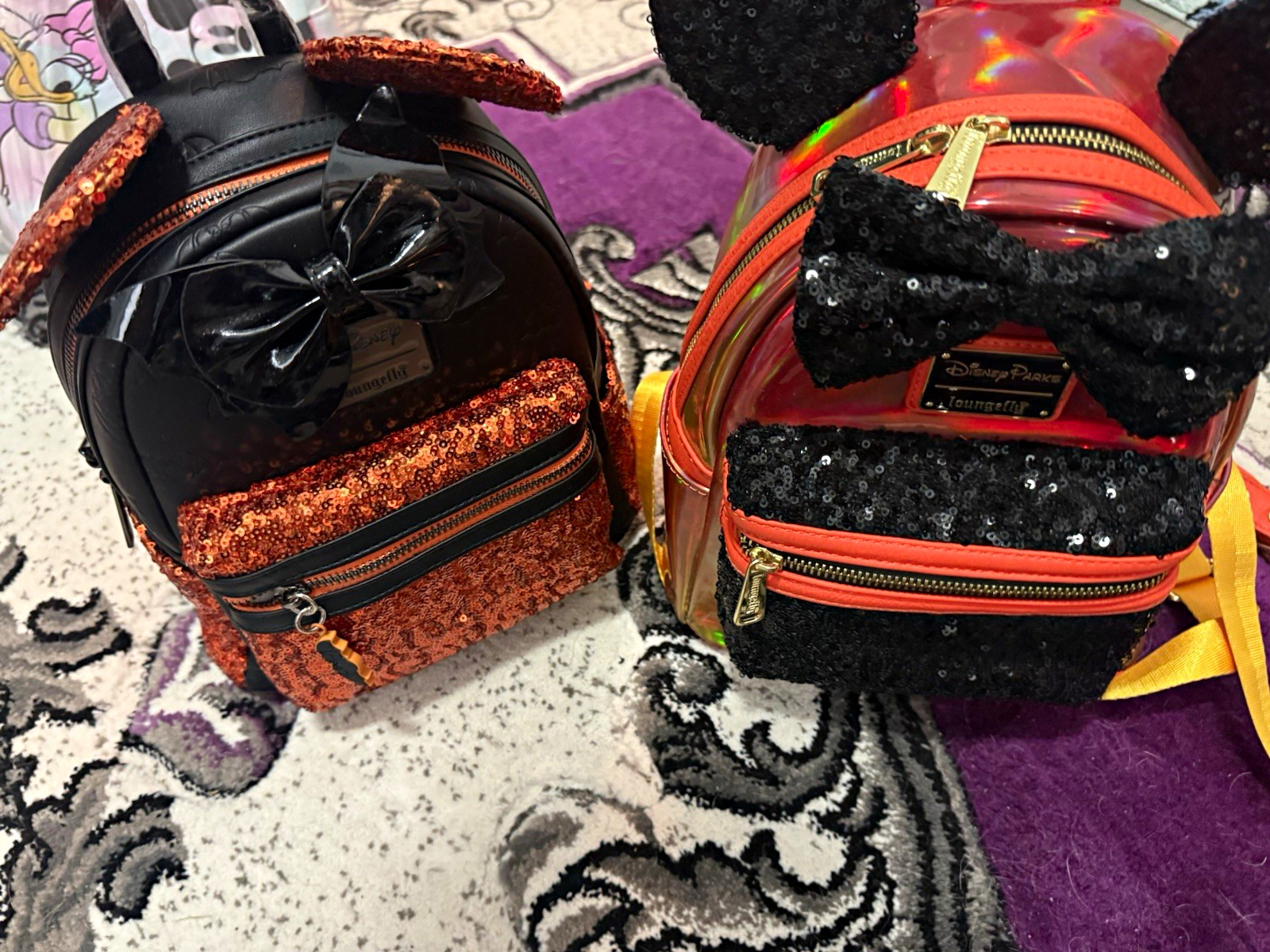 Disney Parks x Loungefly Minnie Mouse Mini Sequin Backpacks Set Black Orange Disney Parks x Loungefly Minnie Mouse Mini Sequin Backpacks Set Black Orange