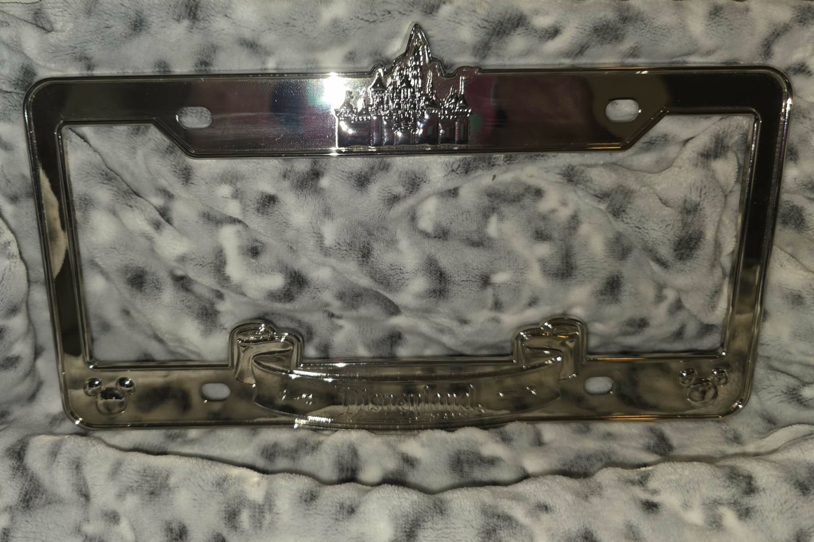 Disneyland License Plate Frame Shiny Chrome Metal Silver Tone Retired Disneyland License Plate Frame Shiny Chrome Metal Silver Tone Retired