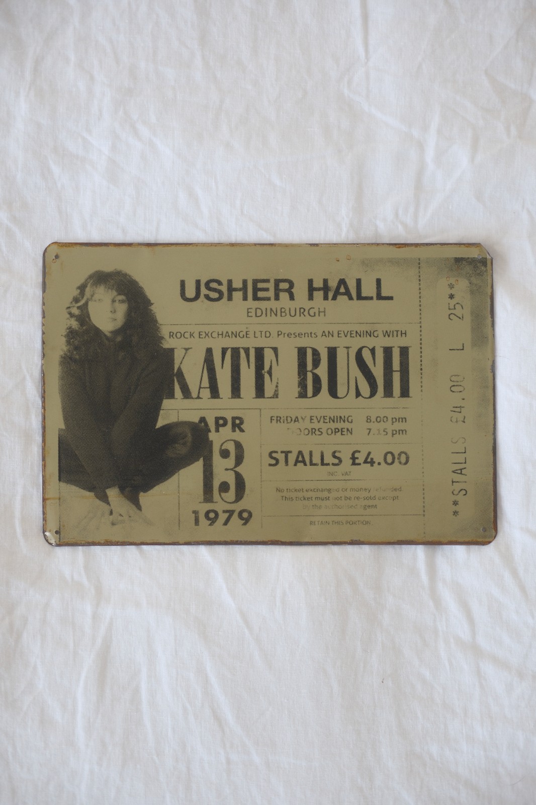 Extremely Rare Kate Bush 1979 Tour Usher Hall Edinburgh Metal Ticket Plaque Extremely Rare Kate Bush 1979 Tour Usher Hall Edinburgh Metal Ticket Plaque