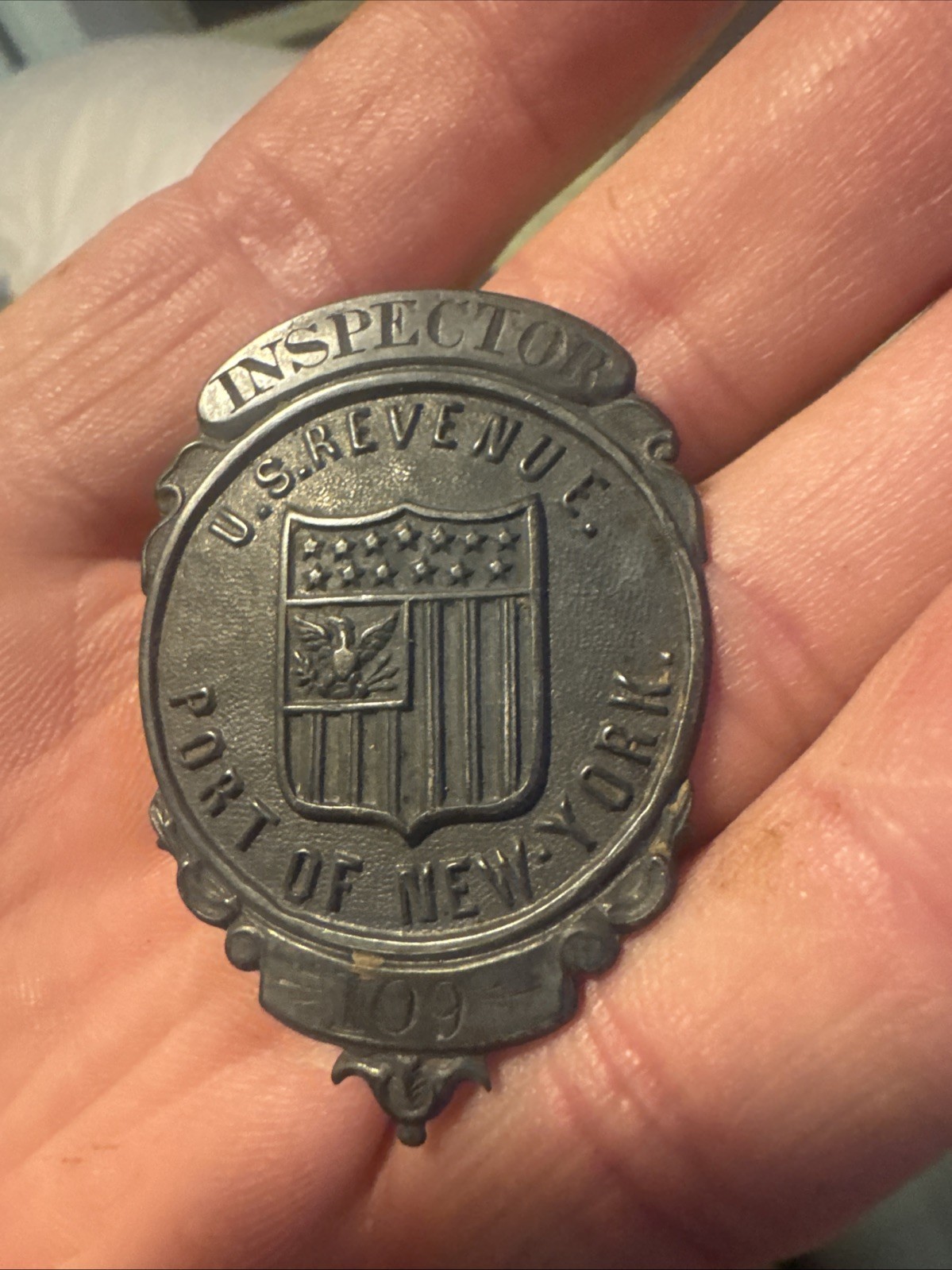 Rare 1850s-60 Inspector US Revenue Badge Obsolete Civil War Port New York Silver