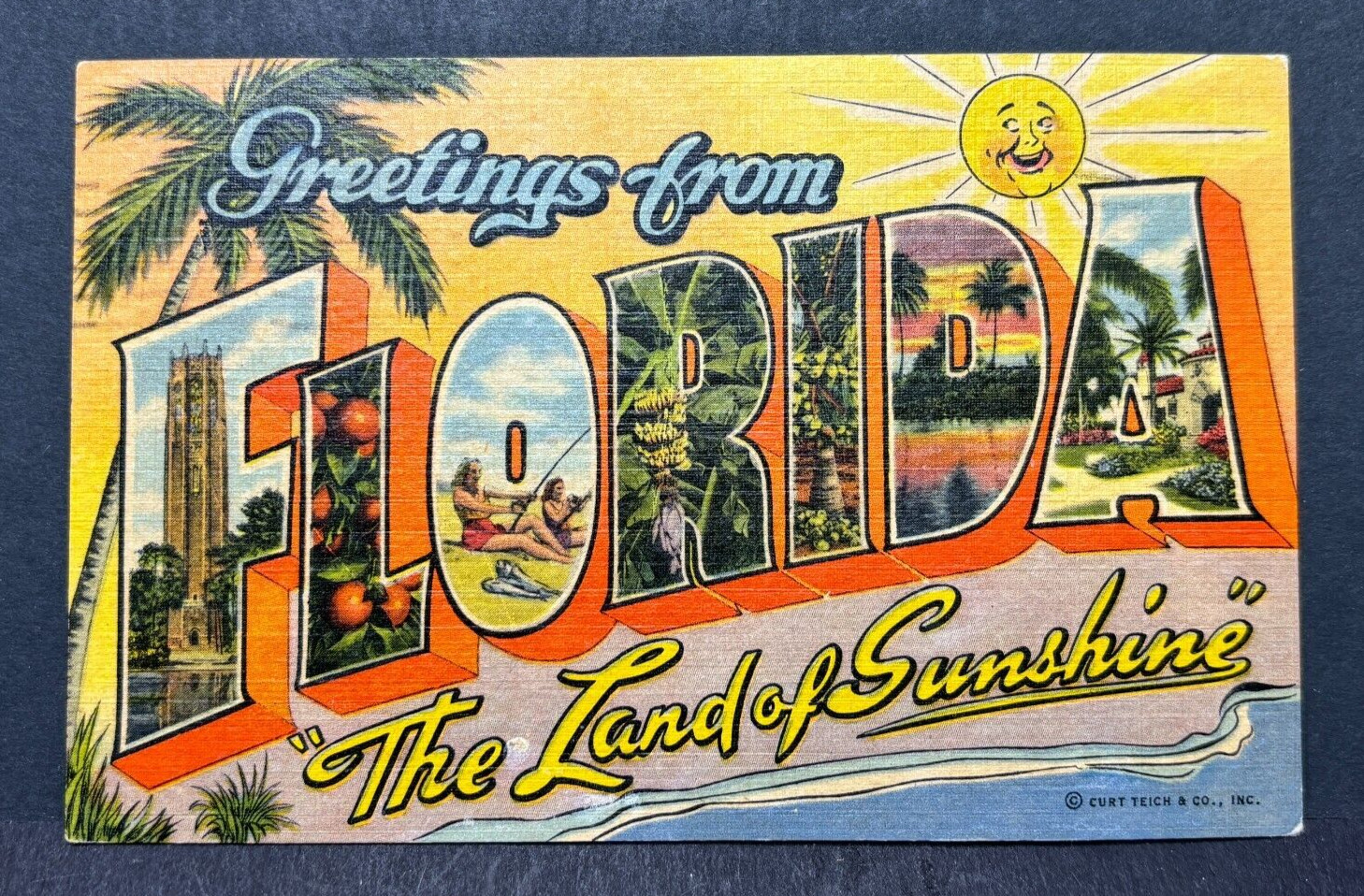 Postcard Large Letter Greetings From Florida Curt Teich 1956 Postmark Postcard Large Letter Greetings From Florida Curt Teich 1956 Postmark