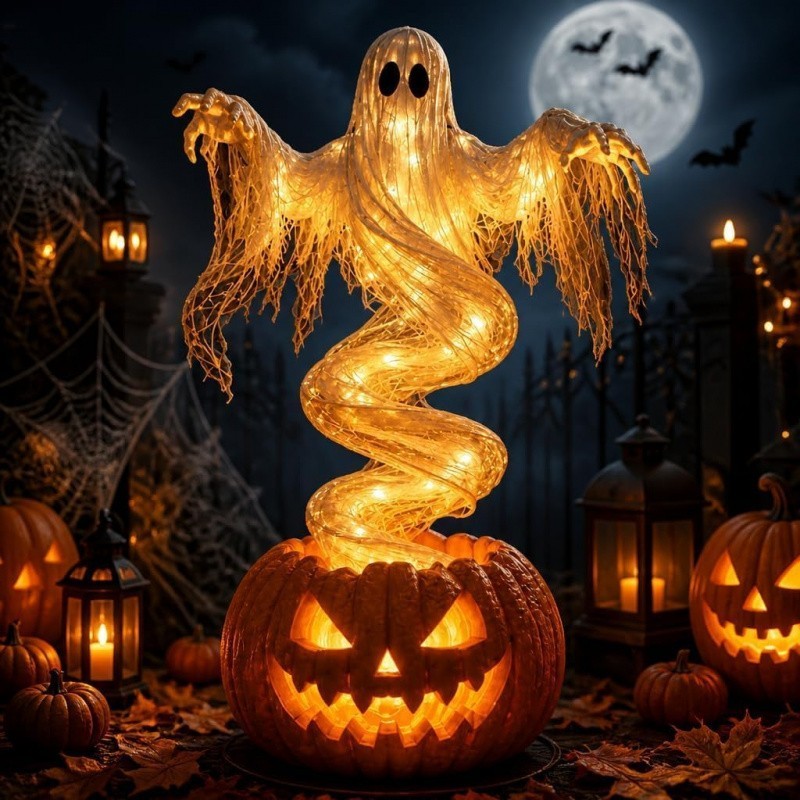 LED Swirling Ghost Pumpkin Yard Lamp | Lighted Halloween Garden Decor, Outdoor L LED Swirling Ghost Pumpkin Yard Lamp | Lighted Halloween Garden Decor, Outdoor L