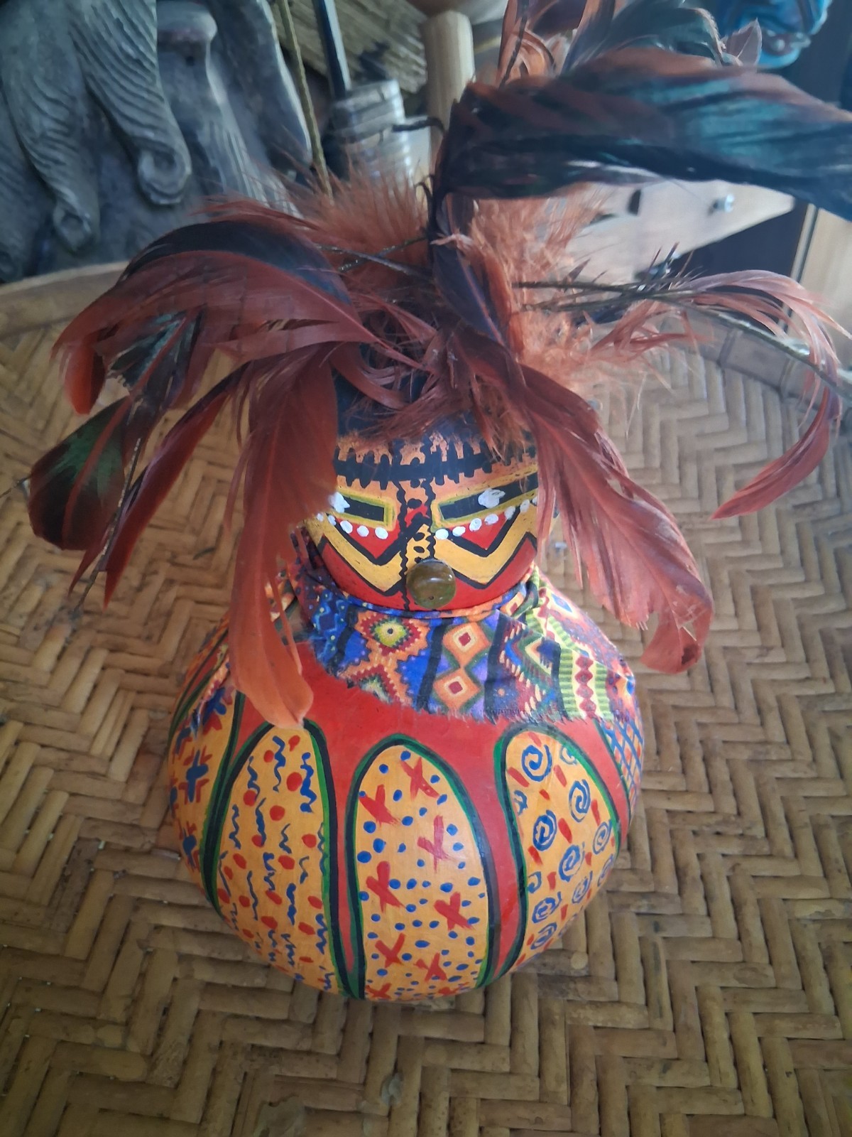 **AWESOME VINTAGE NATIVE AMERICAN PAINTED GOURD ART HANDMADE NICE * **AWESOME VINTAGE NATIVE AMERICAN PAINTED GOURD ART HANDMADE NICE *