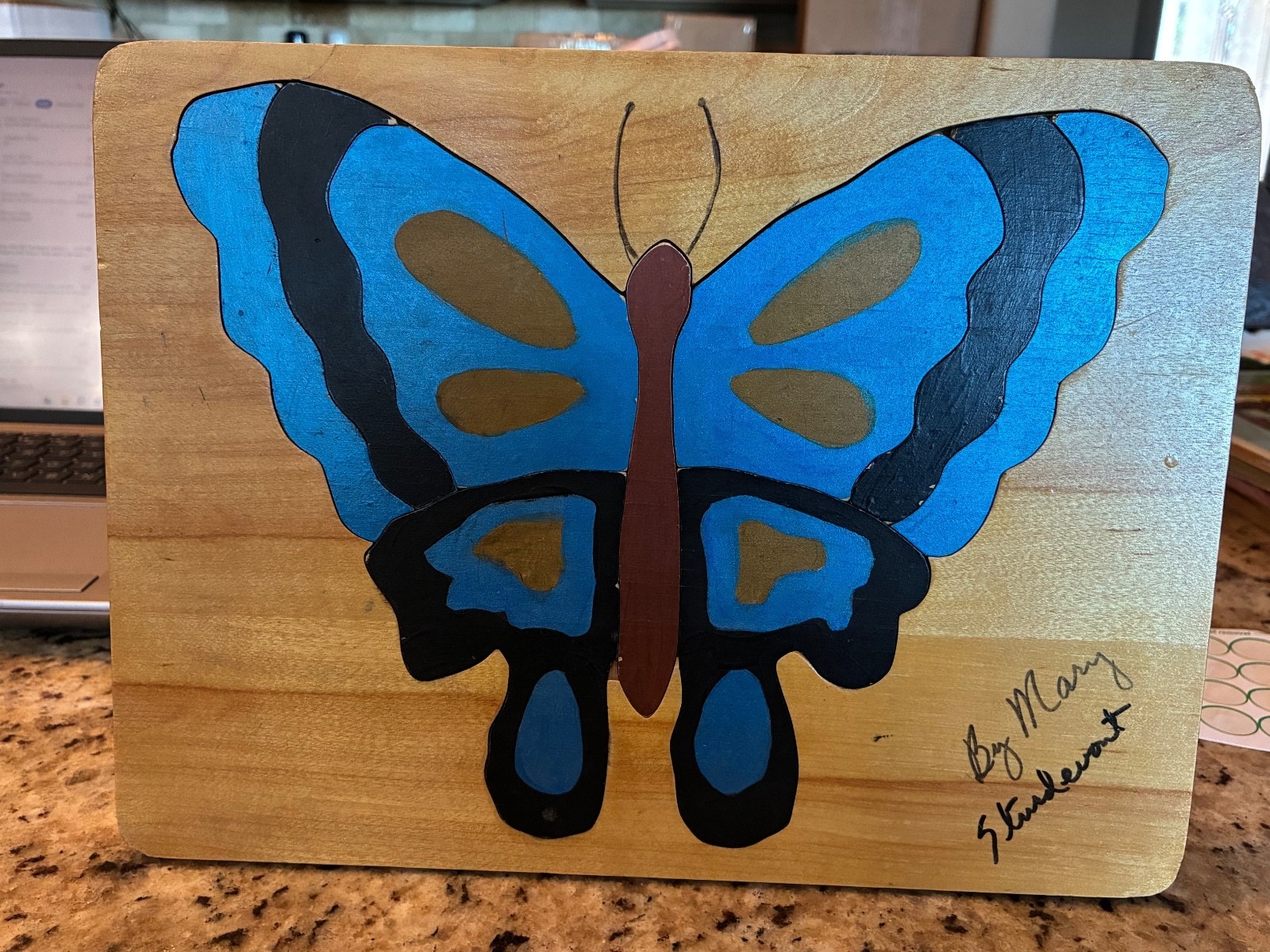 Vintage Hand Painted Signed Wooden Butterfly Puzzle Intarsia Wood Art Vintage Hand Painted Signed Wooden Butterfly Puzzle Intarsia Wood Art
